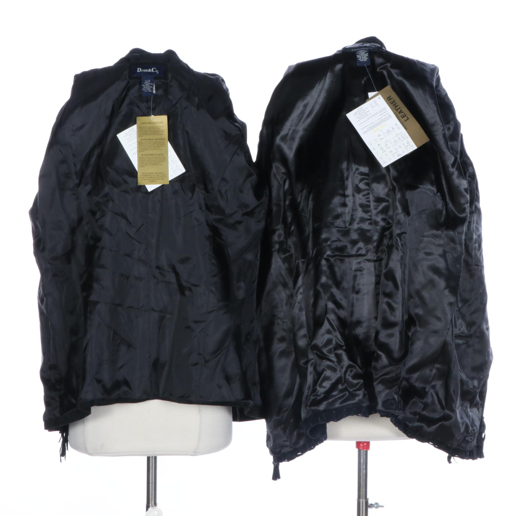 Denim & Co. Washable Suede Fringe and Blanket Stitch Jackets, New with Tags
