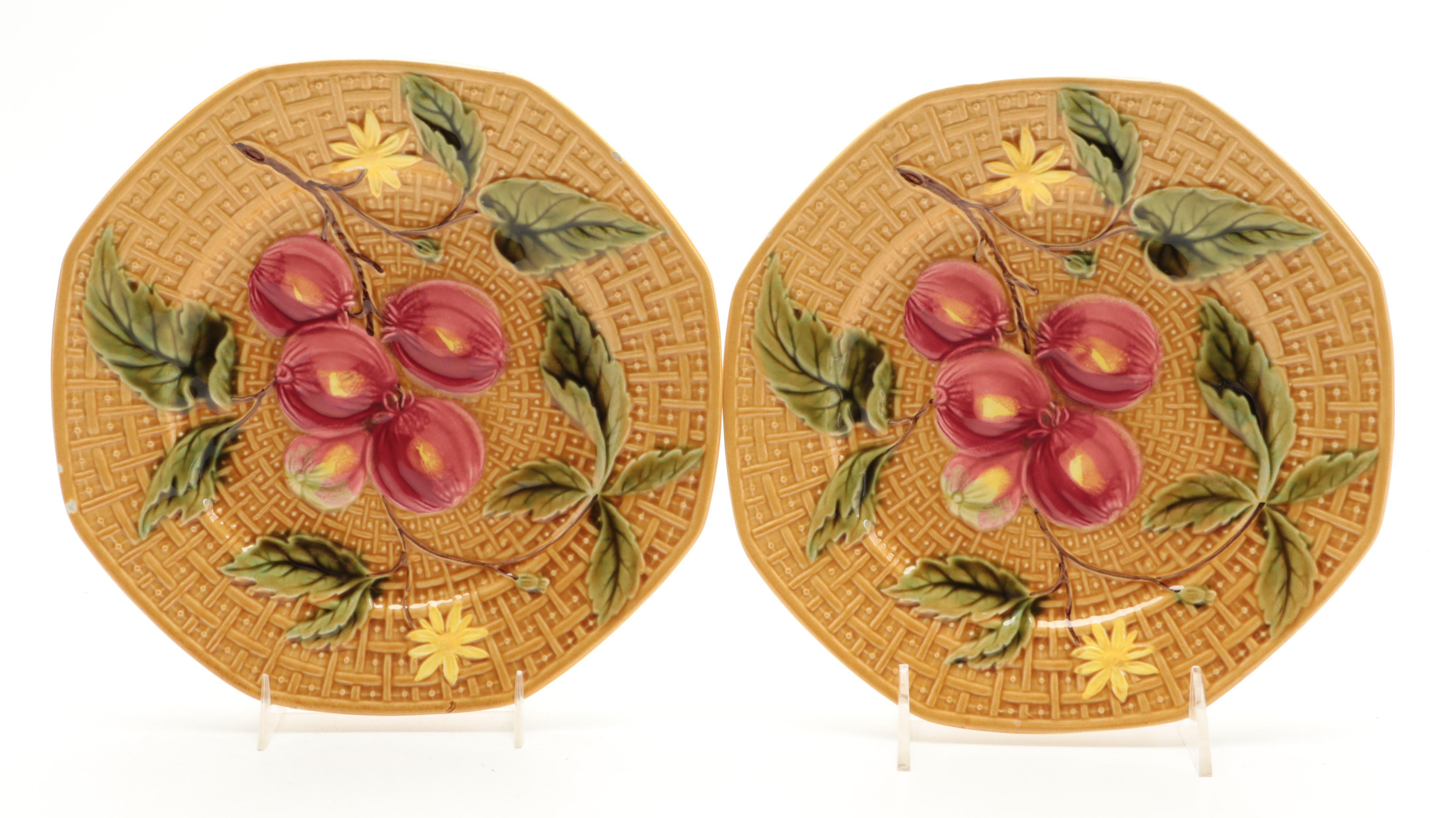 Zell Baden Majolica Plates, Bordallo Pinheiro Cabbage Platter and Other Majolica