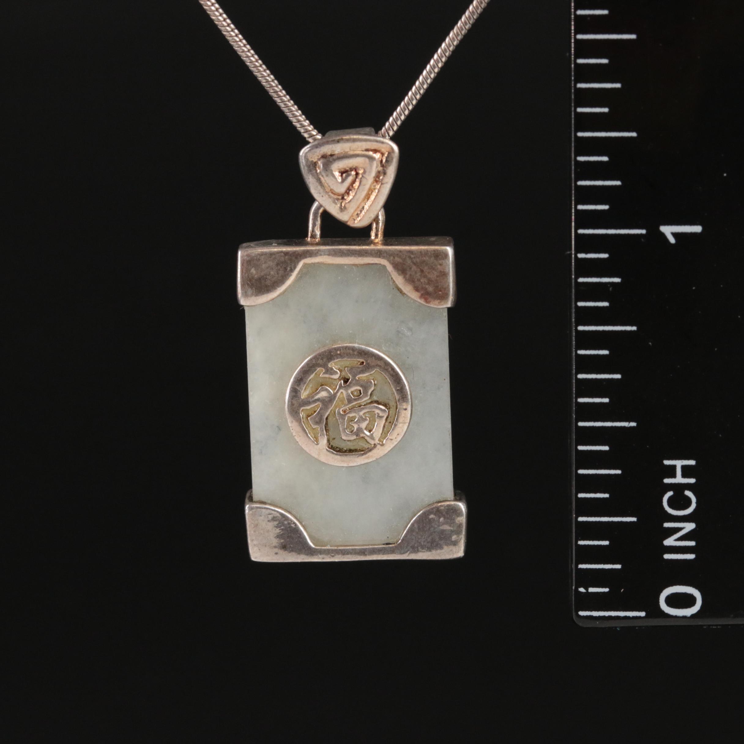 Sterling Jadeite "Good Fortune" Pendant Necklace