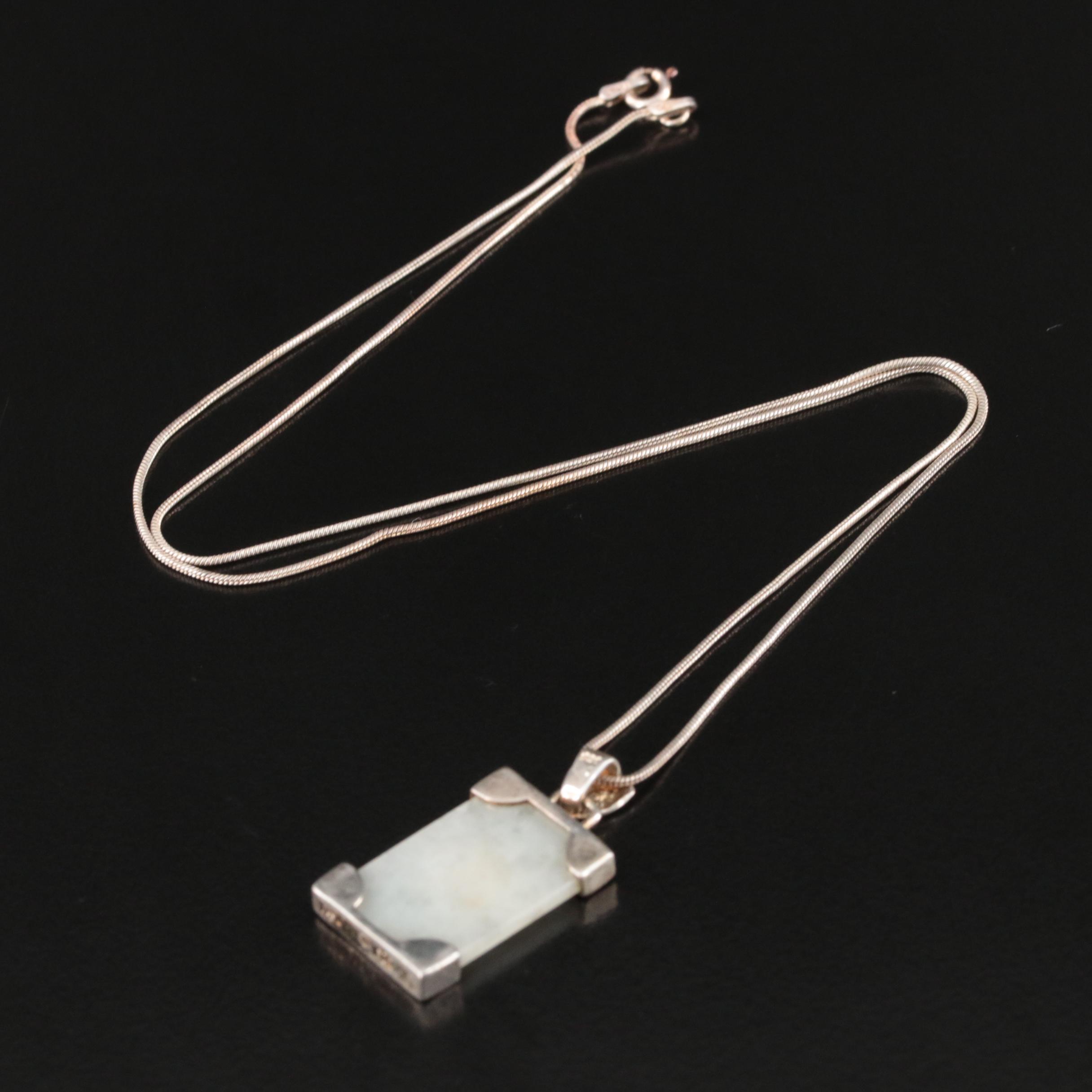 Sterling Jadeite "Good Fortune" Pendant Necklace