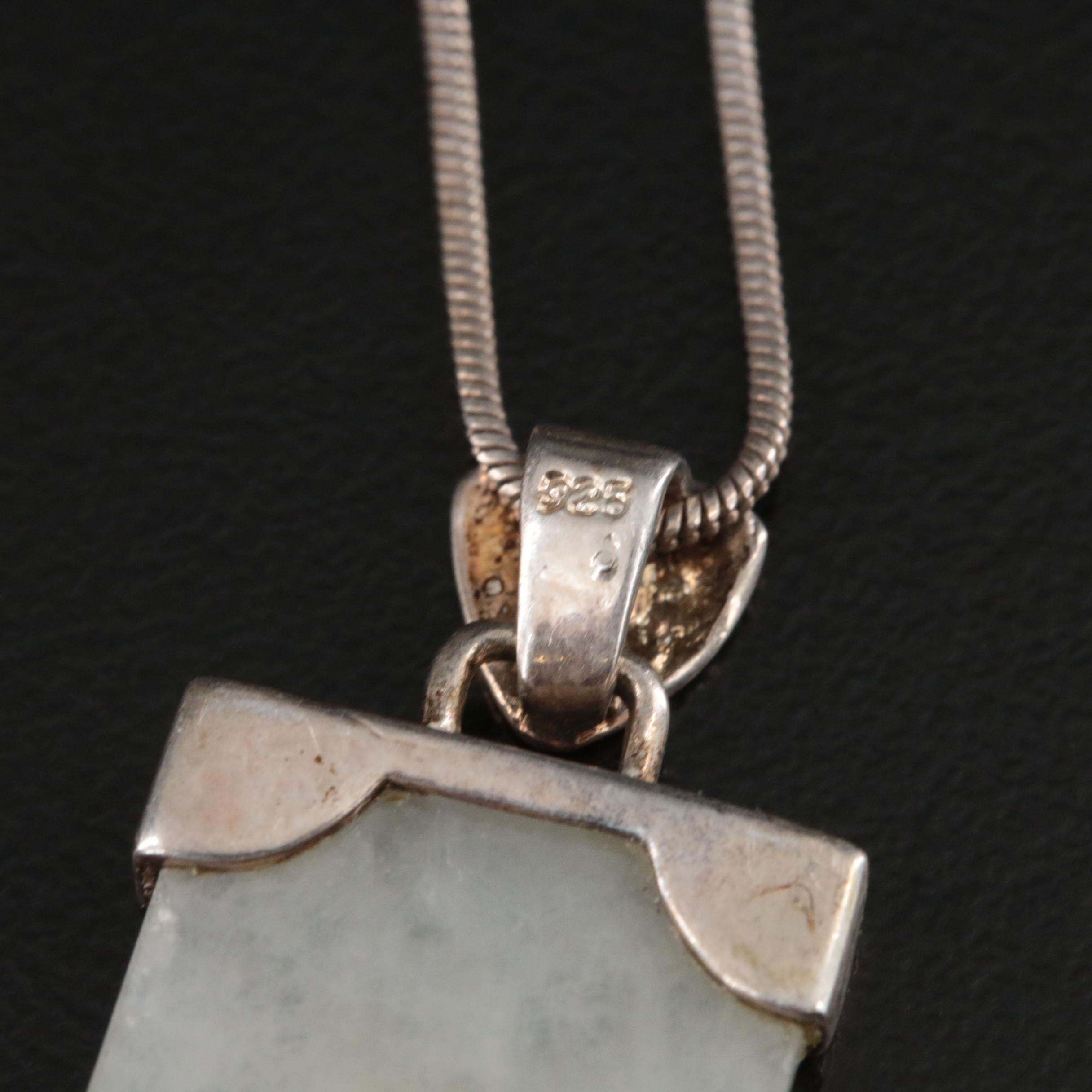 Sterling Jadeite "Good Fortune" Pendant Necklace