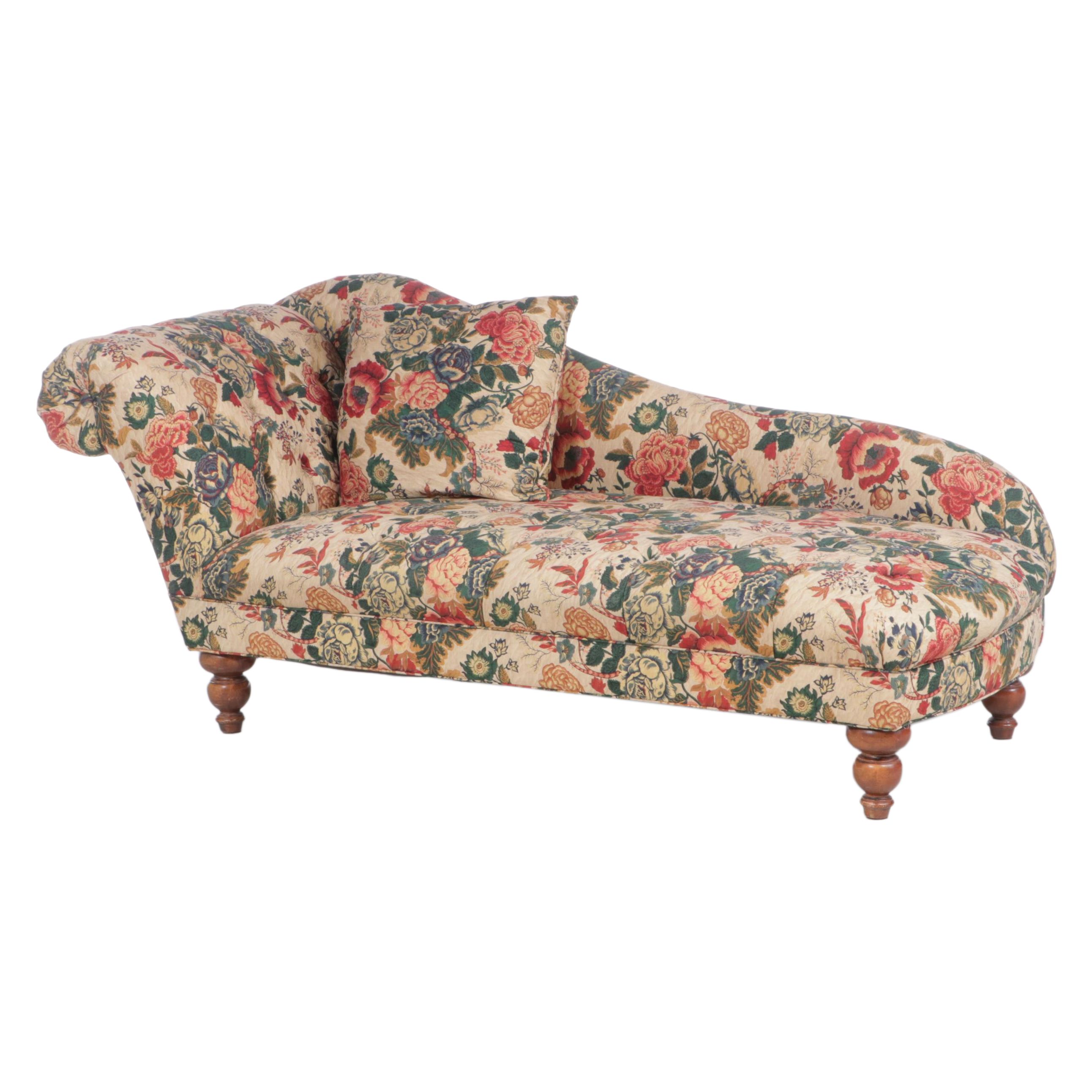 Sam Moore Furniture Floral-Upholstered and Buttoned-Down Left-Arm-Facing Chaise