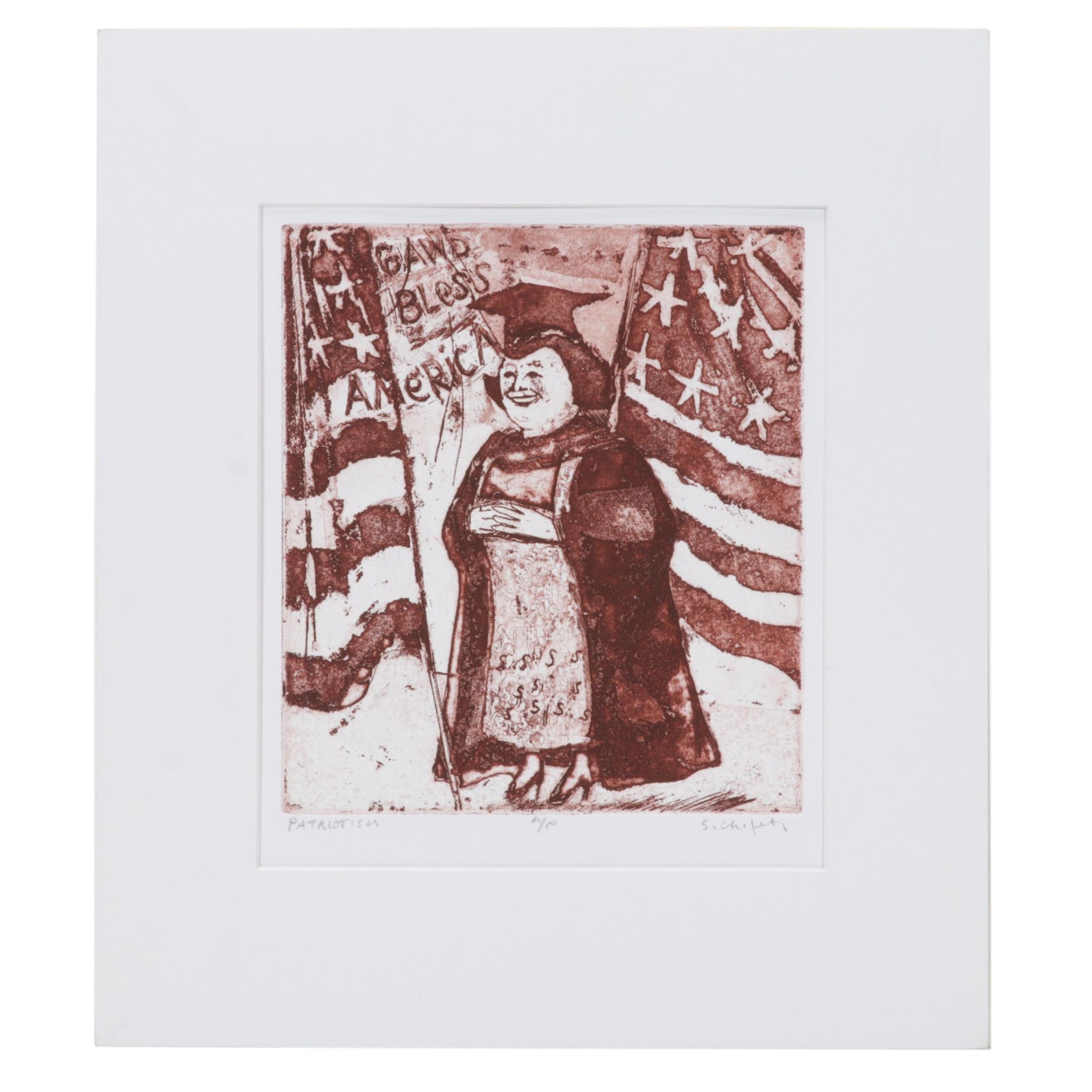Sidney Chafetz Etching with Aquatint "Patriotism," 1970