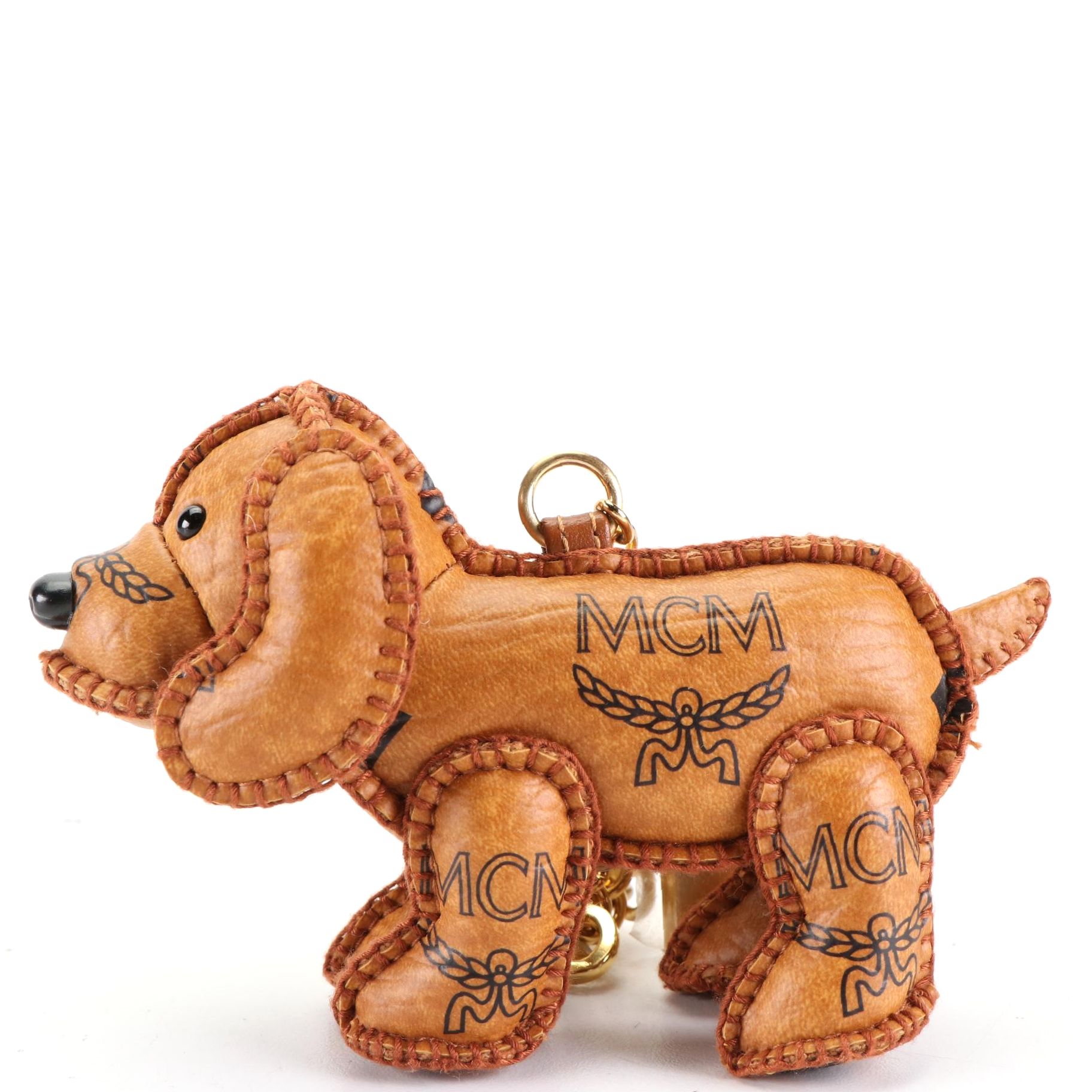 MCM Dog Bag Charm in Cognac Visetos Leather