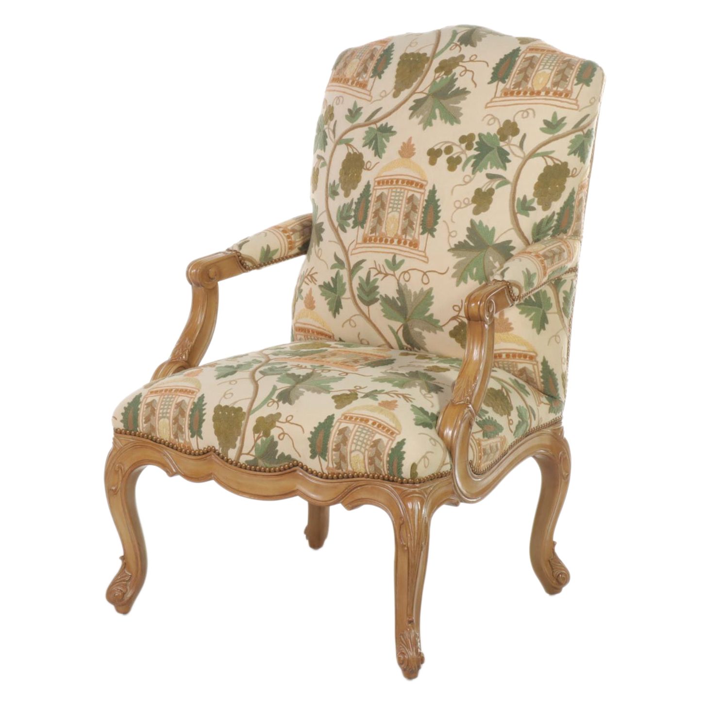 Louis XV Style Carved Beech and Crewelwork Fauteuil