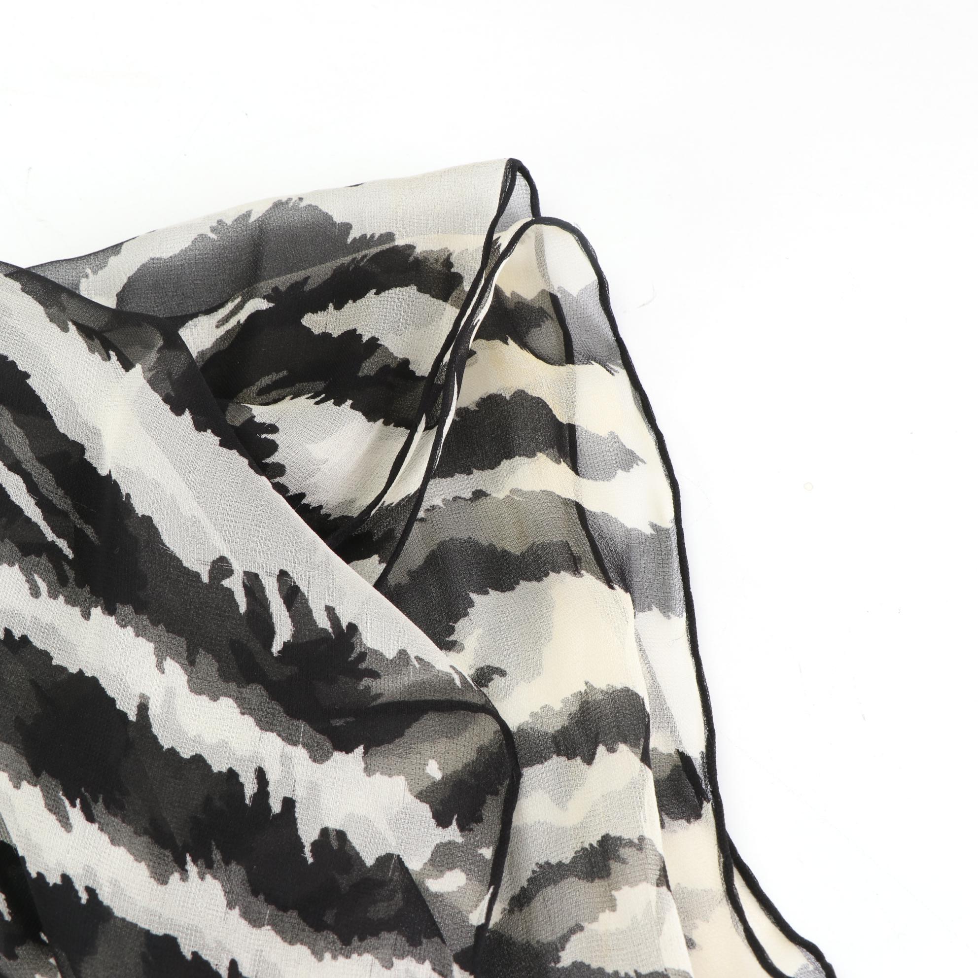 Gucci Web and Striped Fringe Scarf in Silk Chiffon