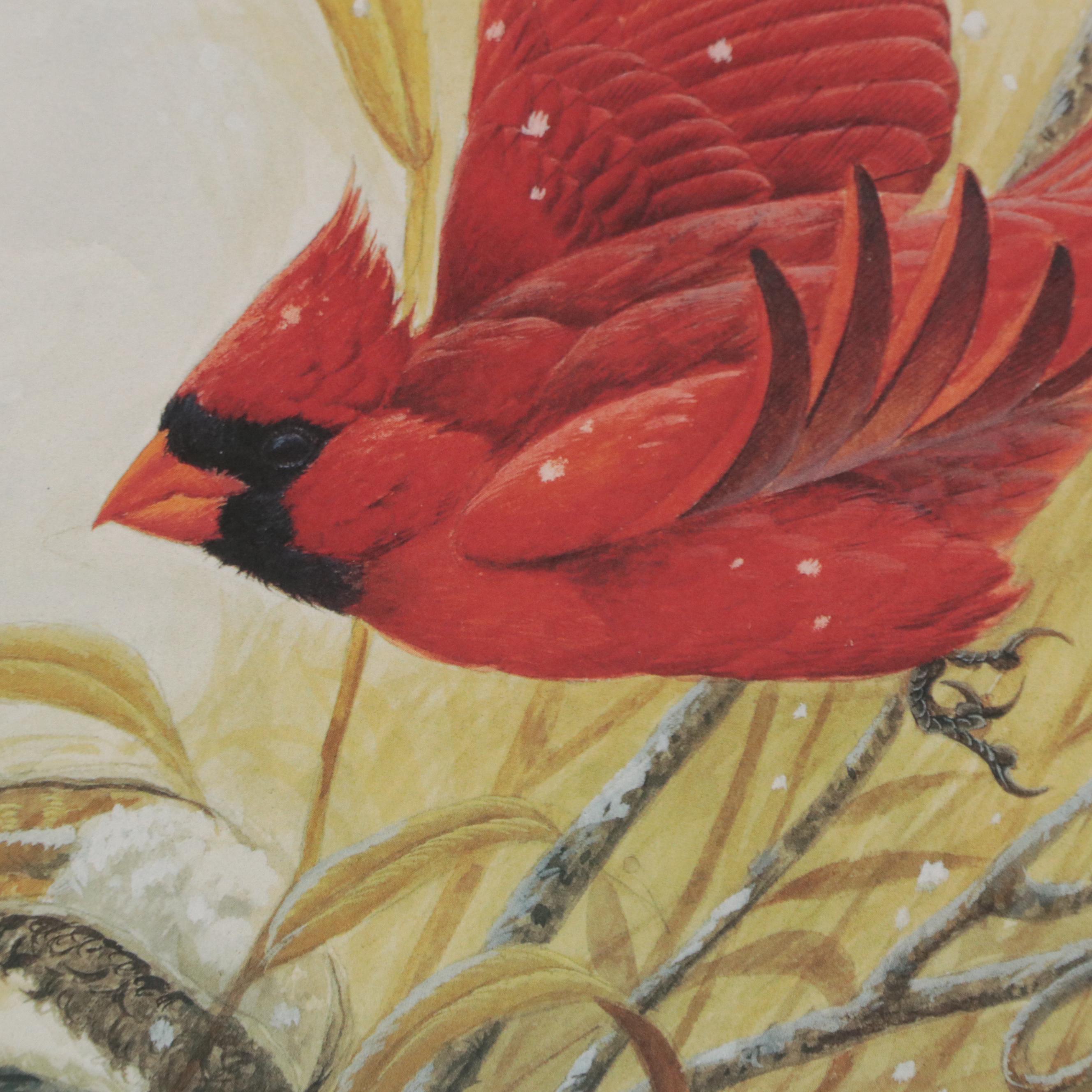John Ruthven Offset Lithograph "Cardinal's Winter Flight"