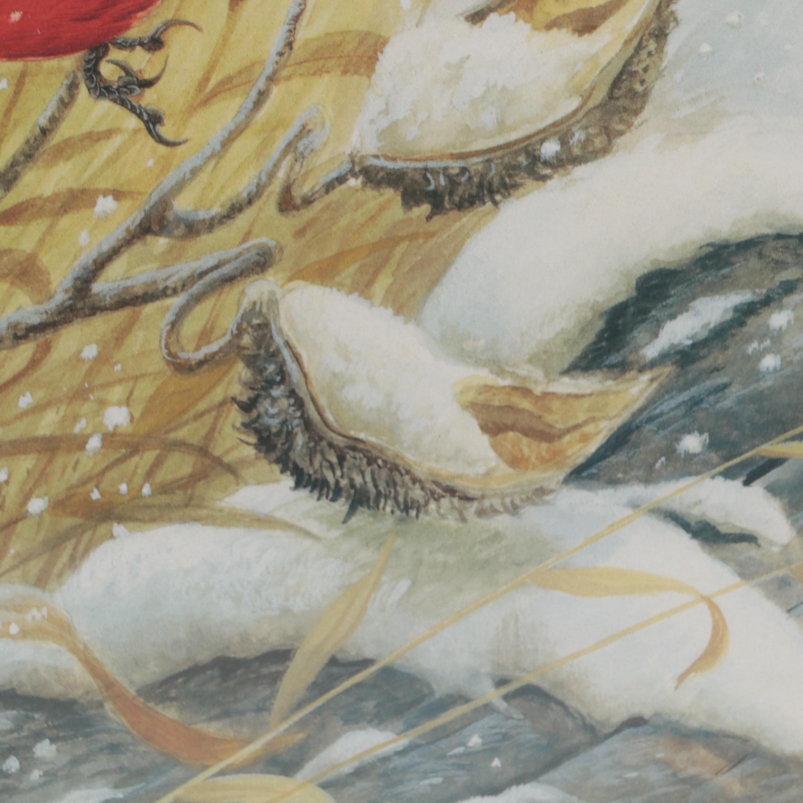 John Ruthven Offset Lithograph "Cardinal's Winter Flight"