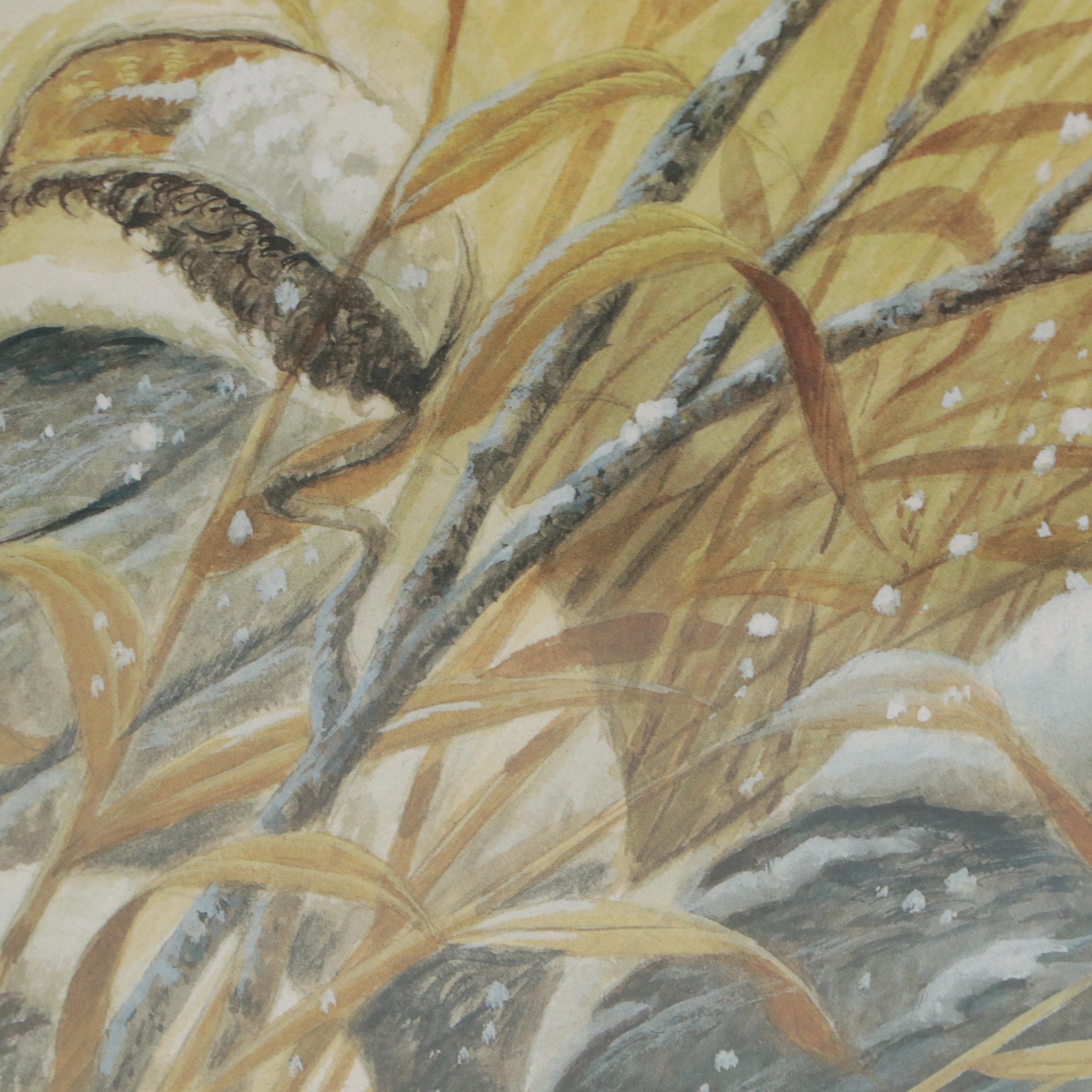 John Ruthven Offset Lithograph "Cardinal's Winter Flight"