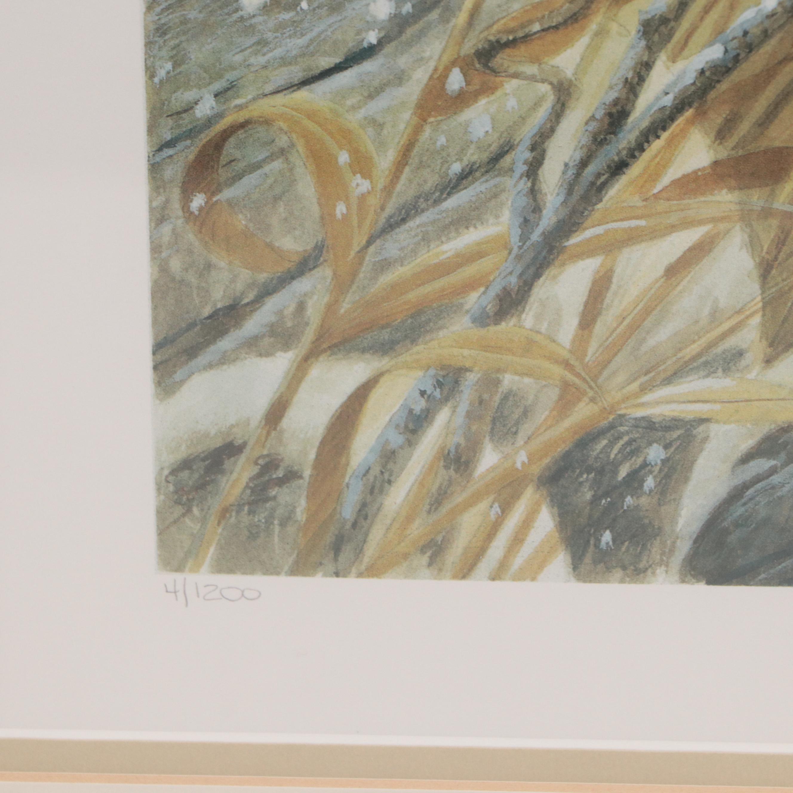 John Ruthven Offset Lithograph "Cardinal's Winter Flight"