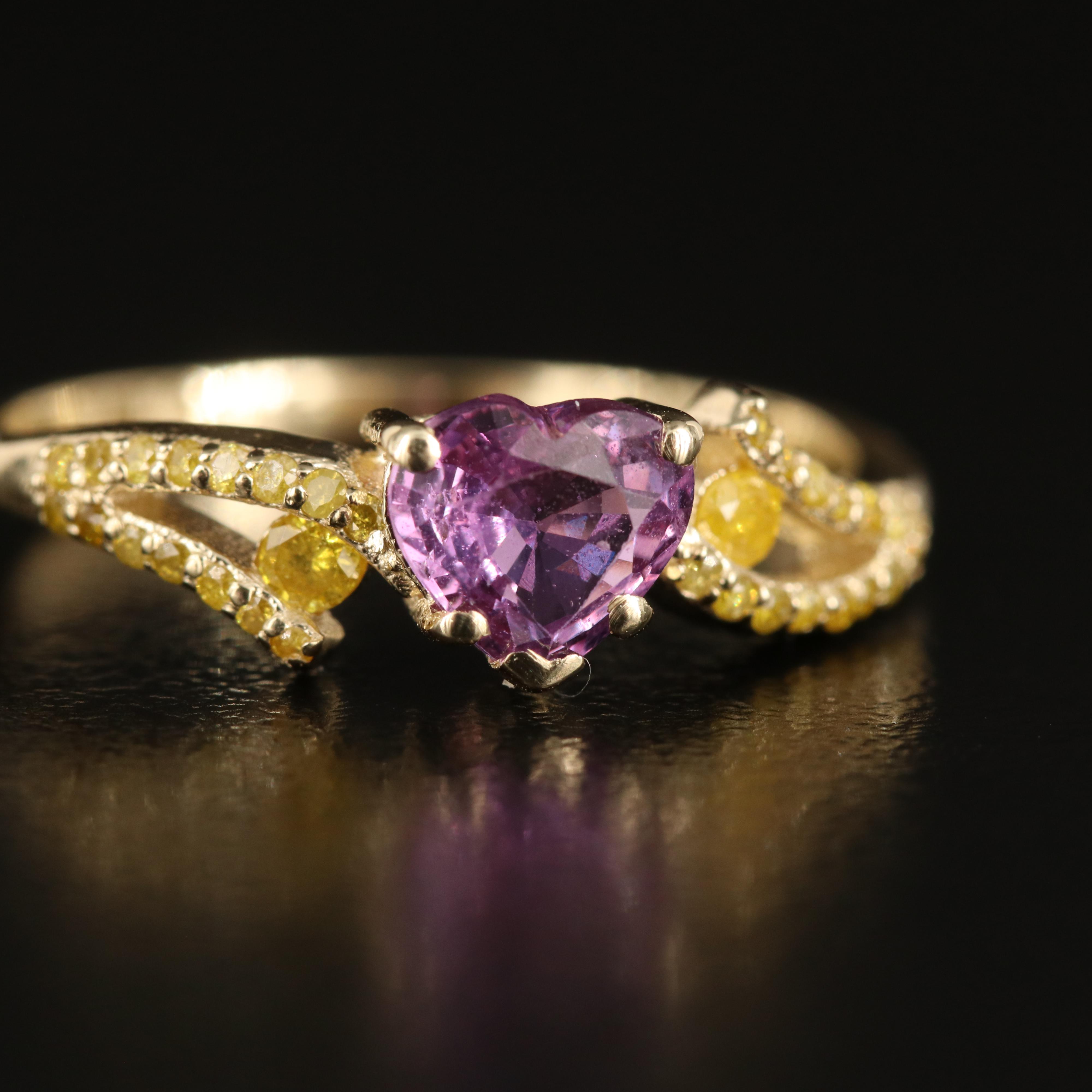 14K Purple Sapphire and Diamond Heart Ring