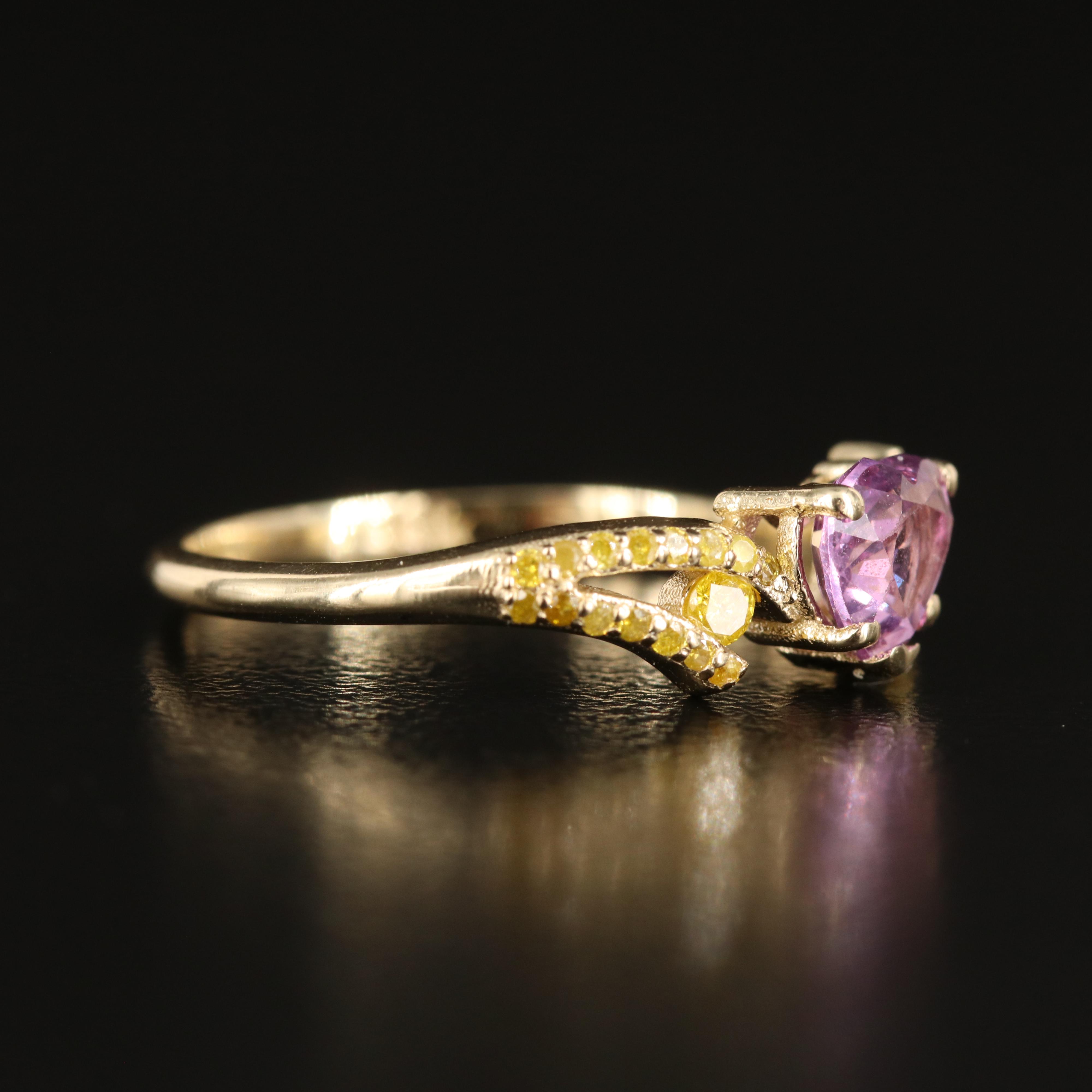 14K Purple Sapphire and Diamond Heart Ring
