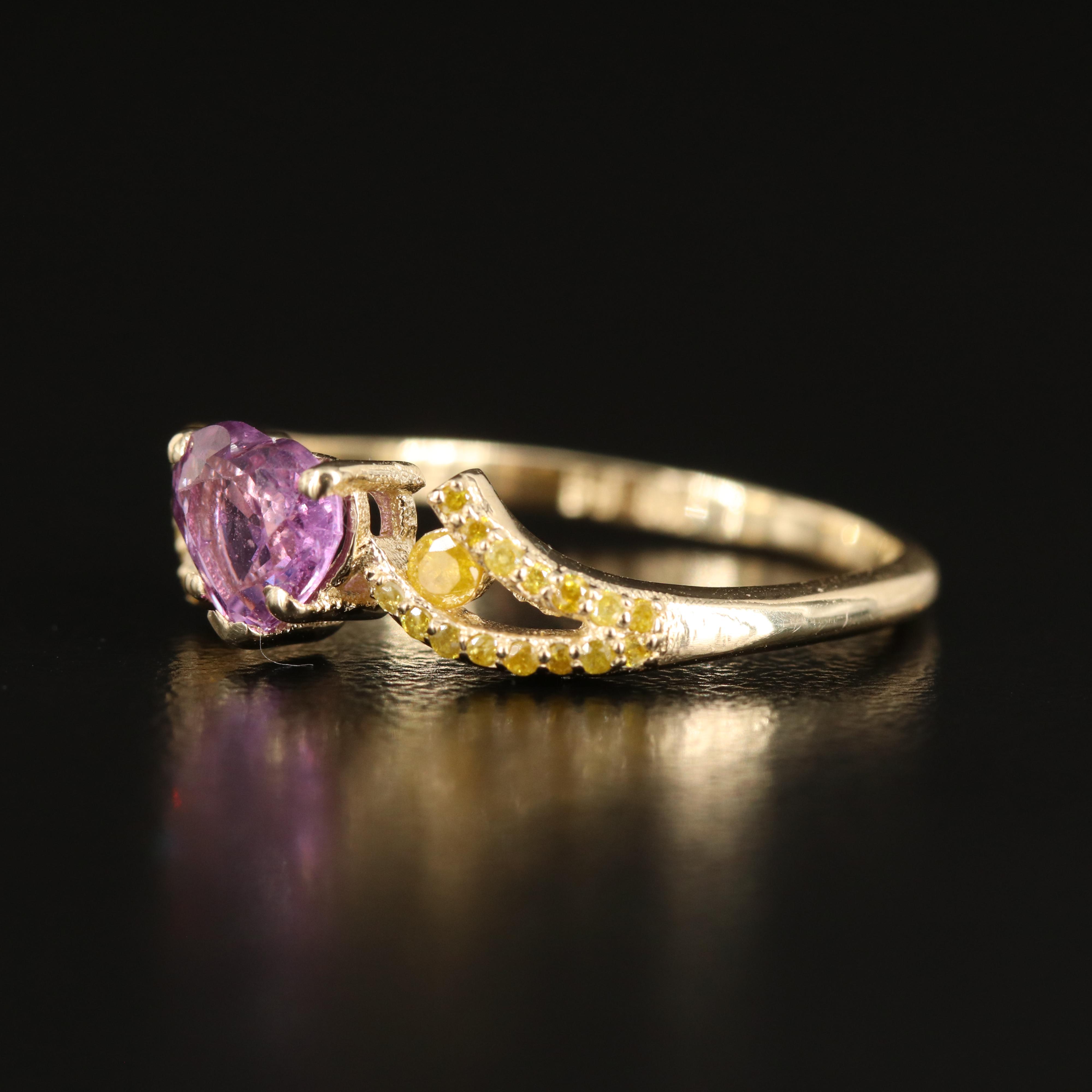 14K Purple Sapphire and Diamond Heart Ring