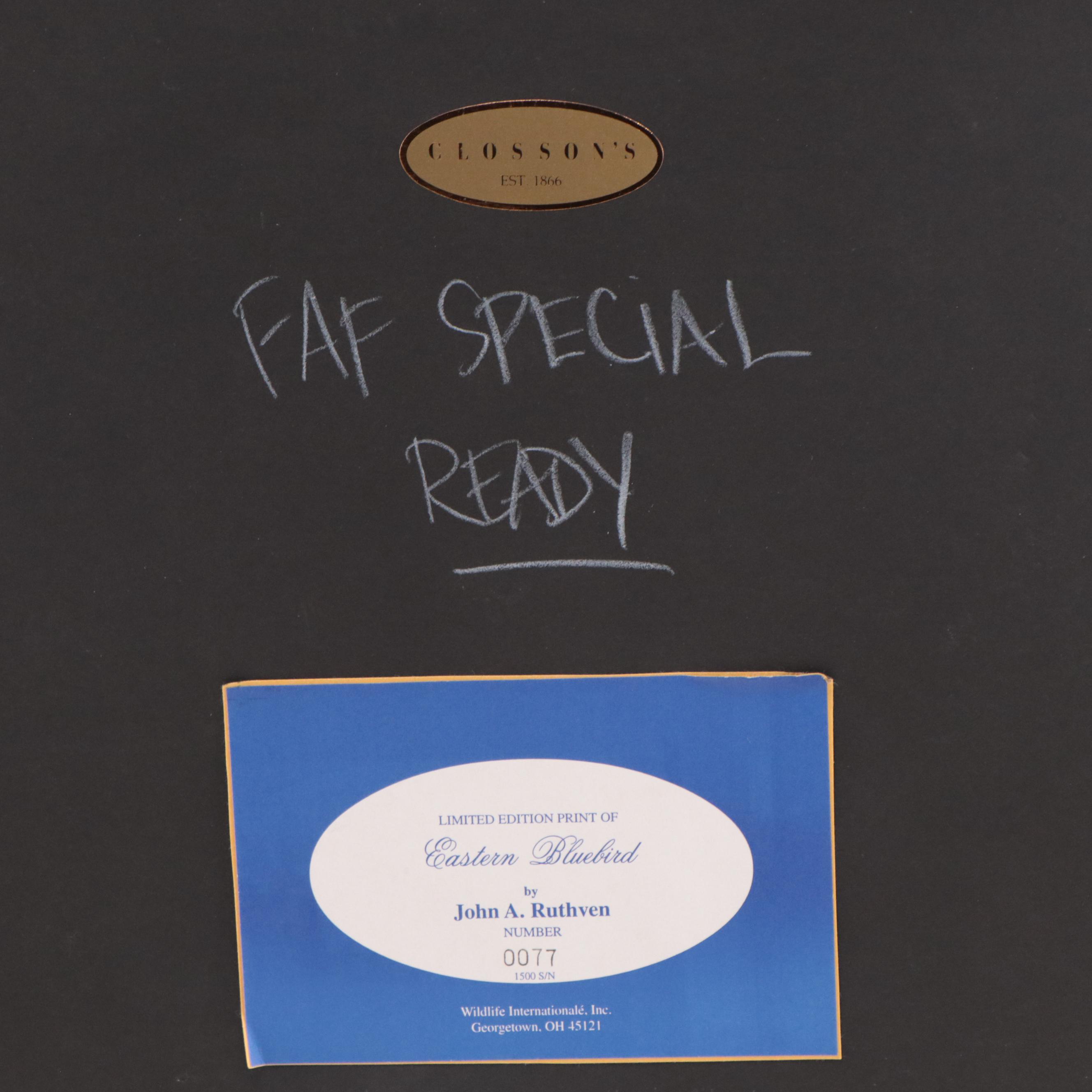 John Ruthven Offset Lithograph "Eastern Bluebird"