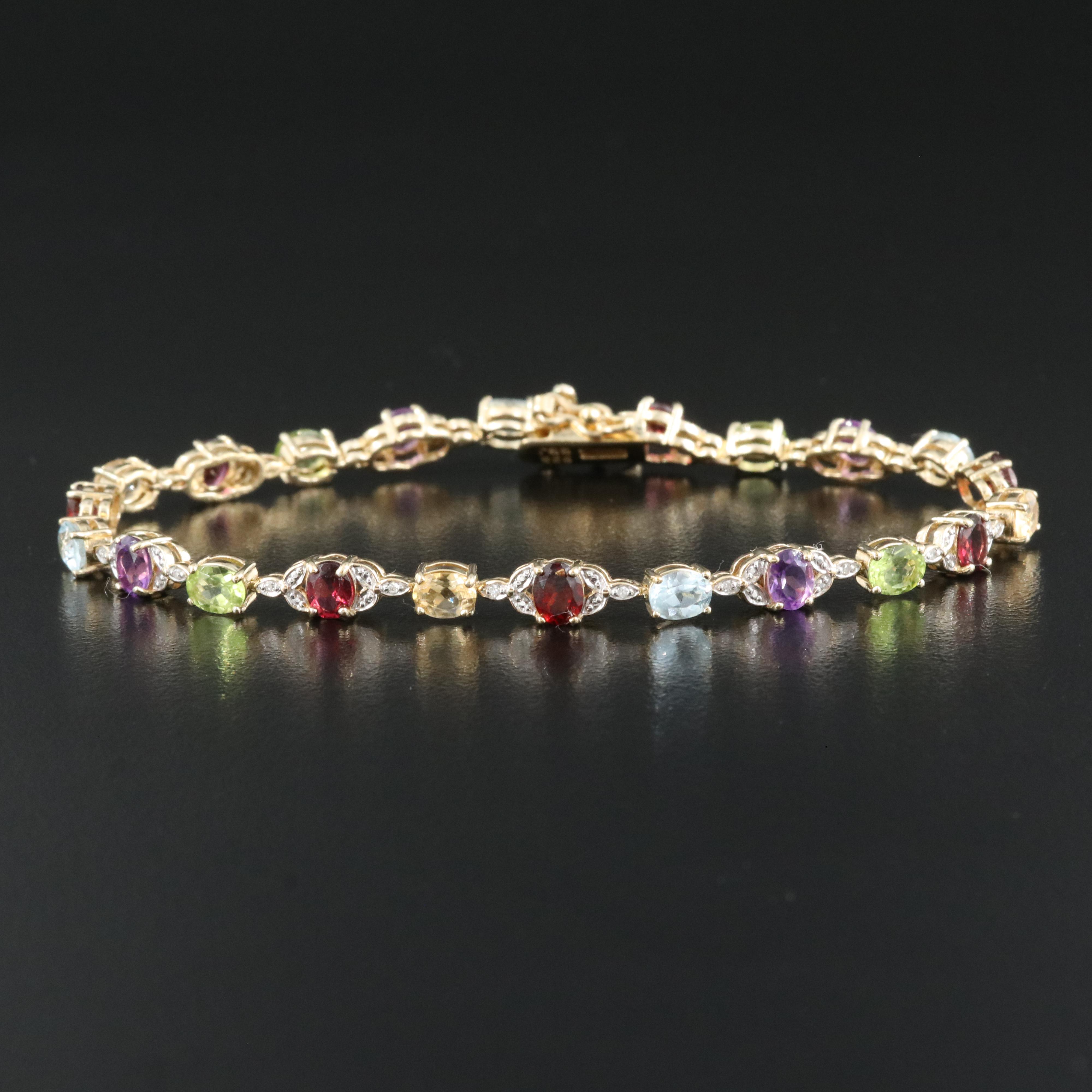 Sterling Bracelet Including Amethyst, Garnet and Diamond