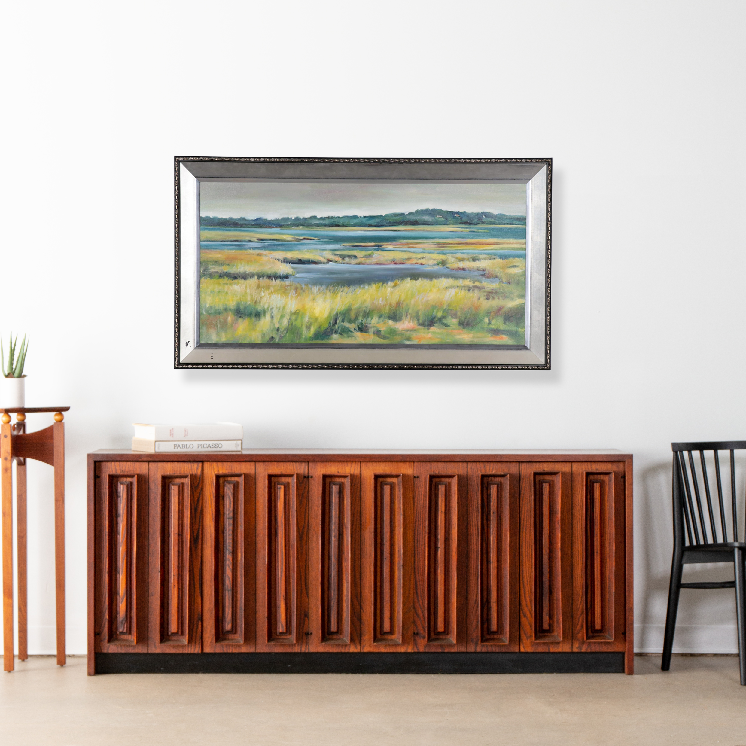 Large-Scale Oil Painting of Marsh Landscape, 21st Century