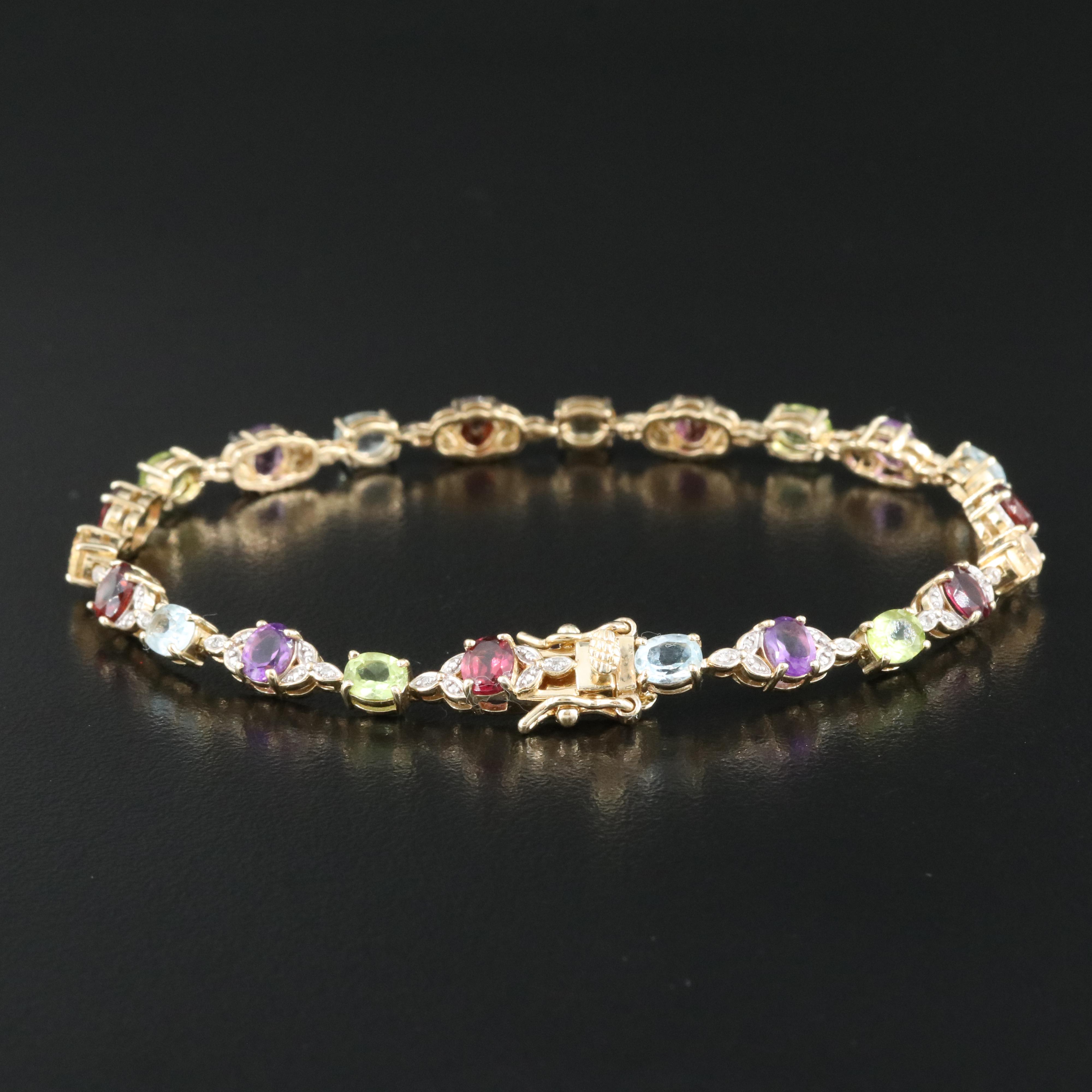 Sterling Bracelet Including Amethyst, Garnet and Diamond
