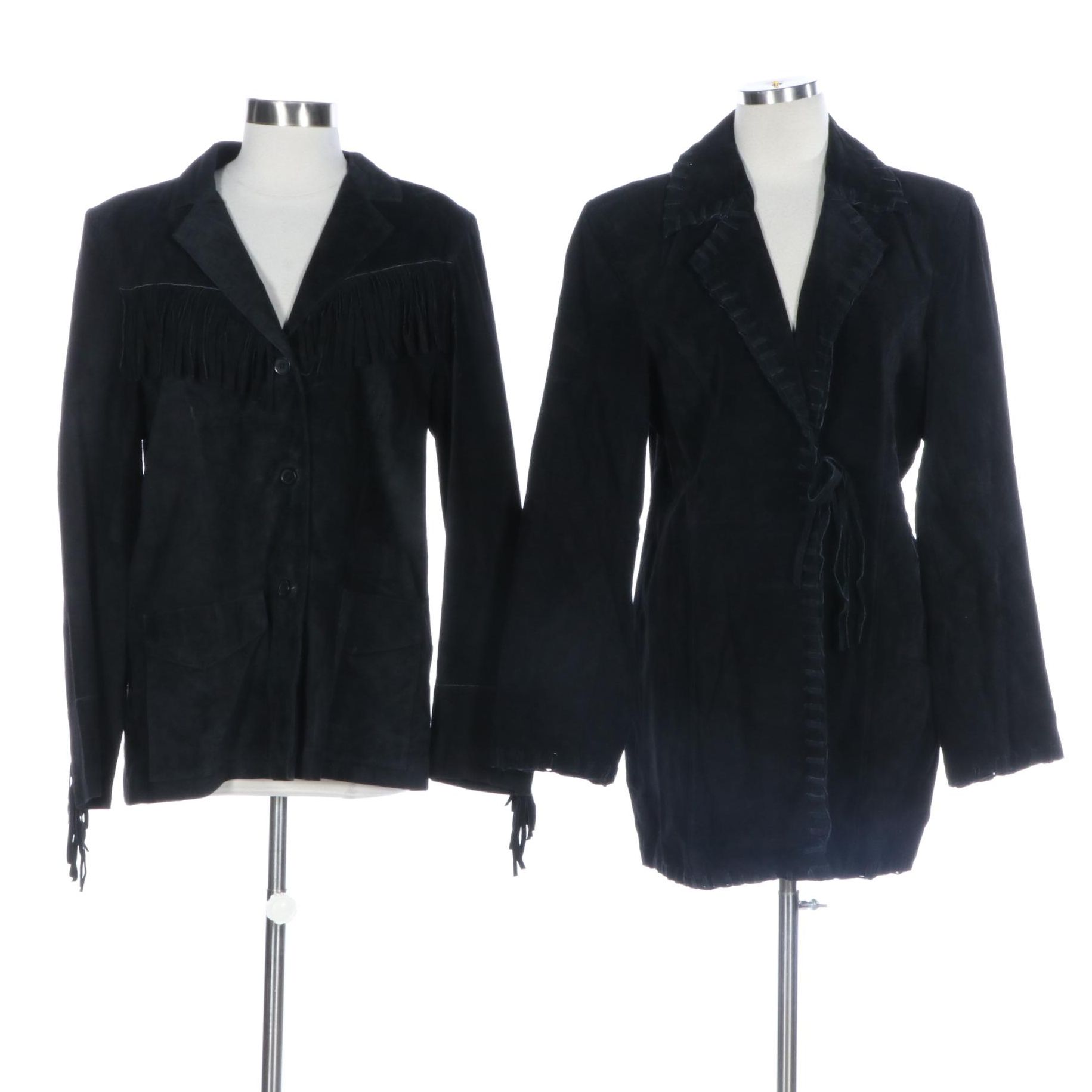 Denim & Co. Washable Suede Fringe and Blanket Stitch Jackets, New with Tags