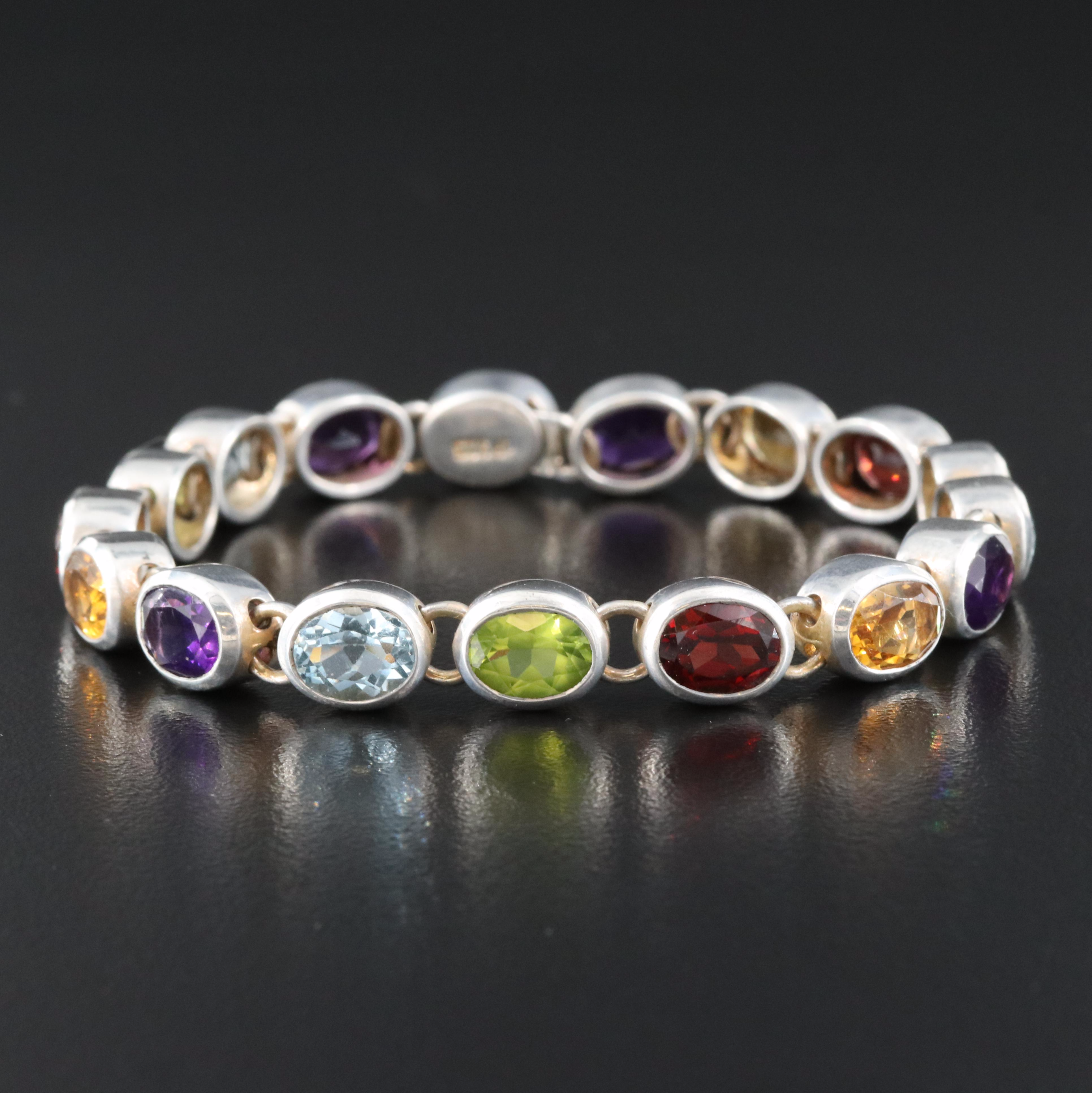 Sterling Bracelet Including Amethyst, Peridot and Topaz