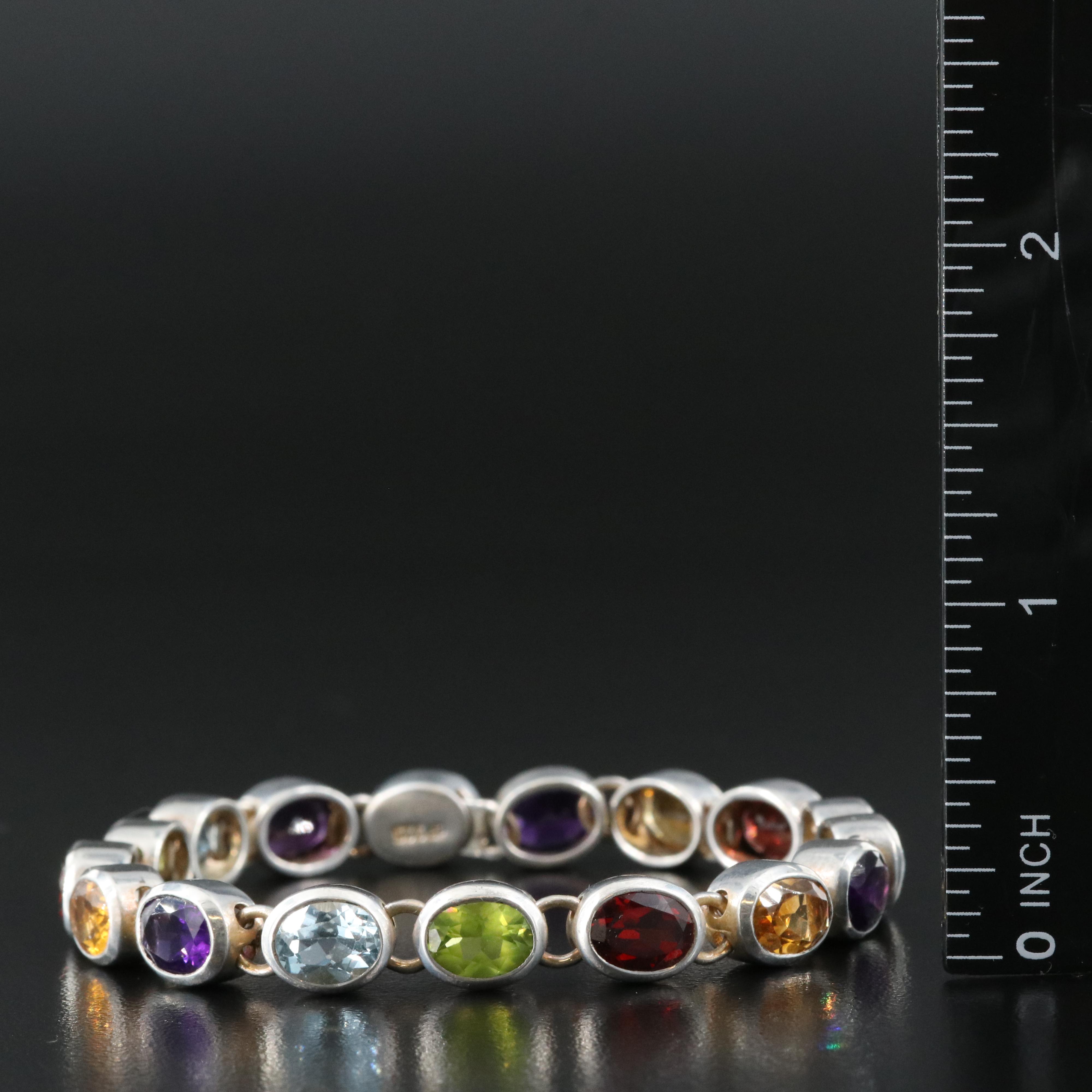 Sterling Bracelet Including Amethyst, Peridot and Topaz