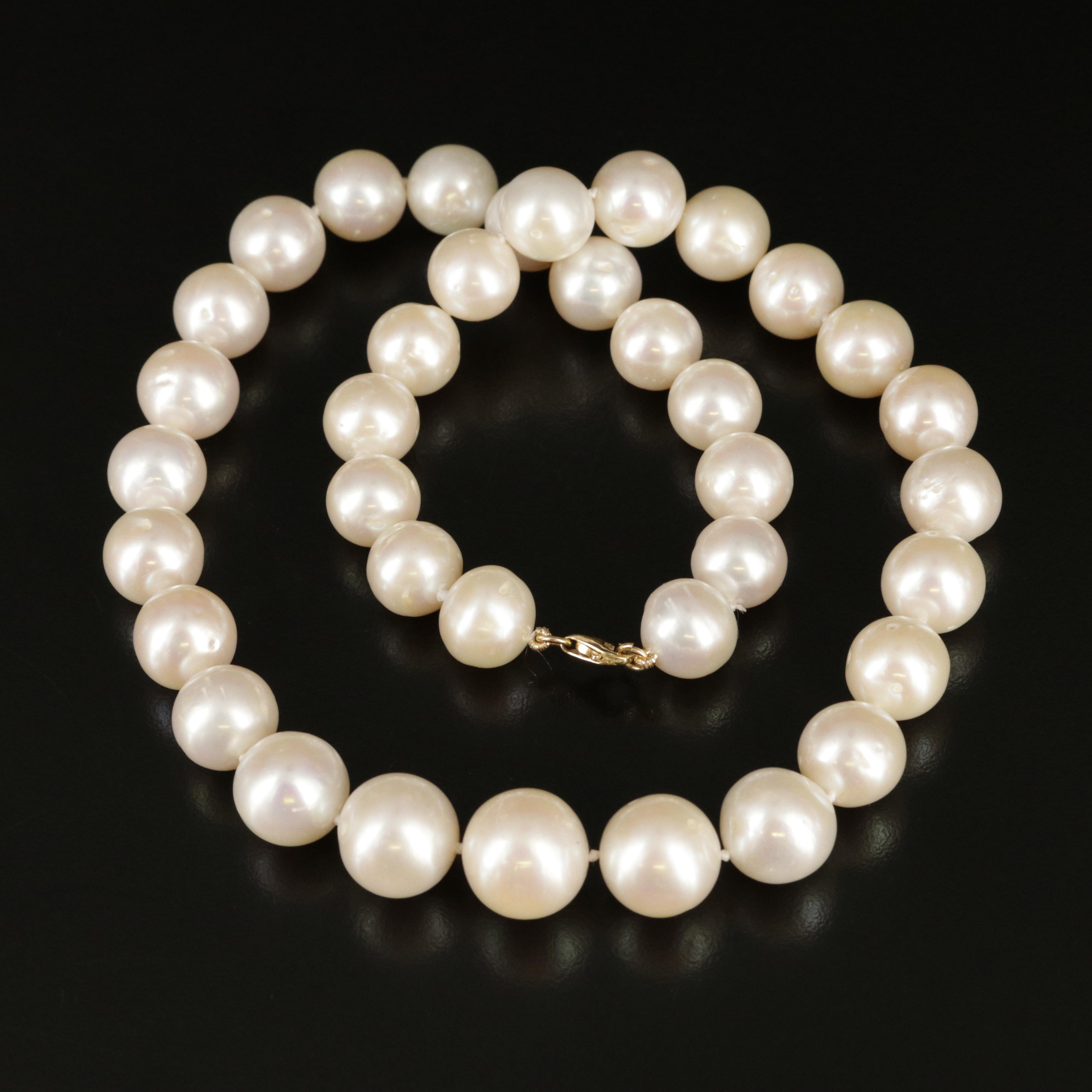 Graduated 10.60 - 13.60 MM Pearl Necklace with 14K Clasp