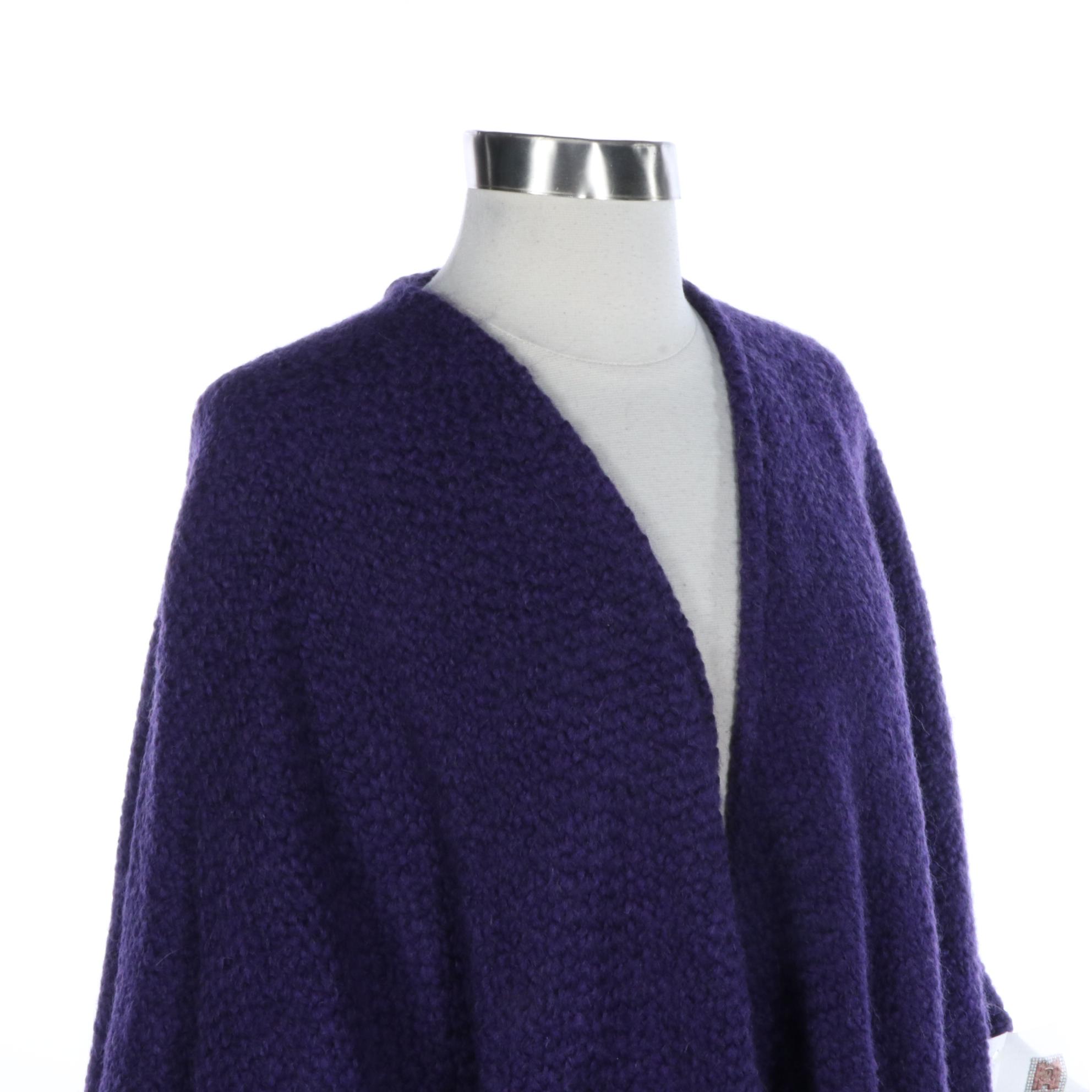 Branigan Weavers Ruana Cape in Purple Wool, New with Tag