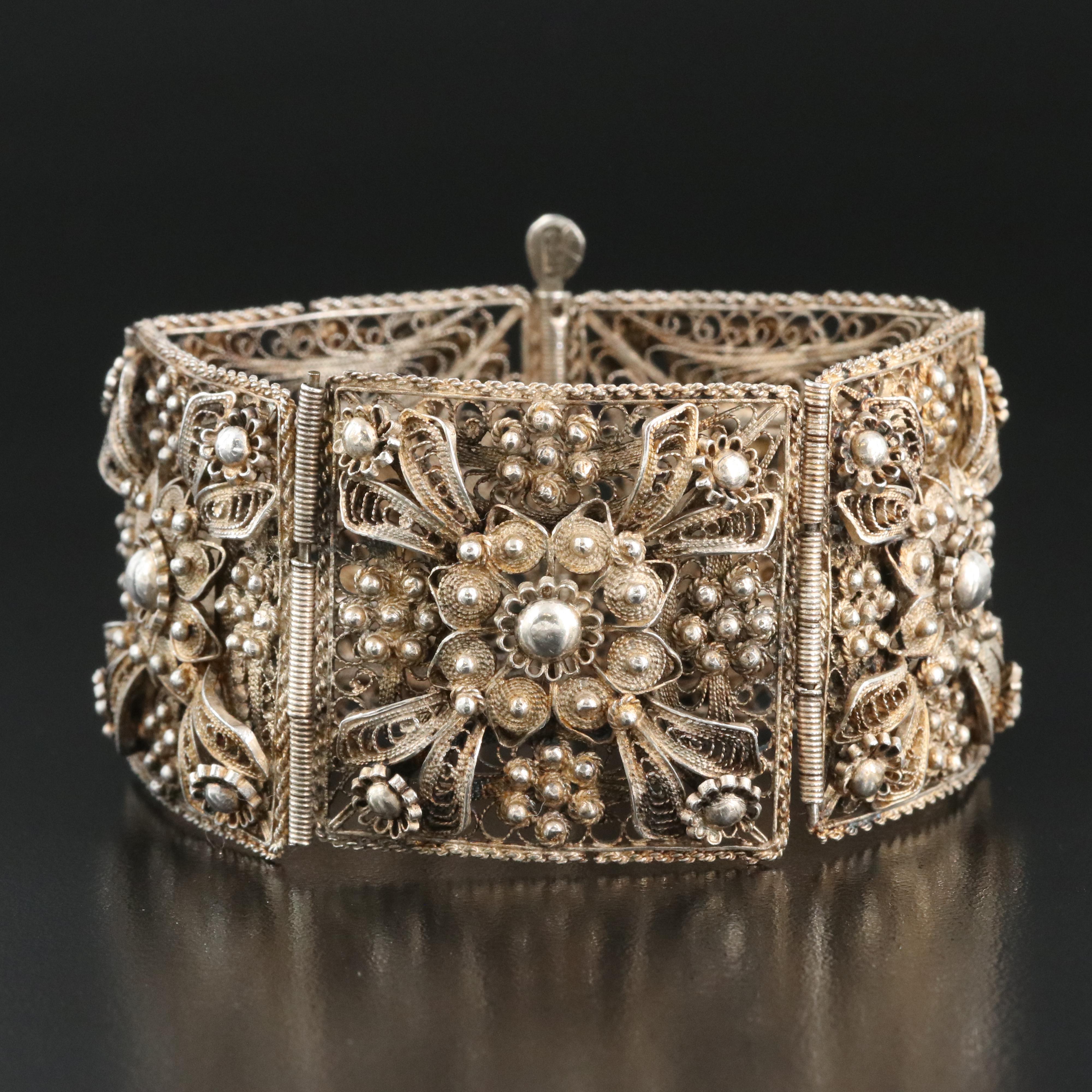 Sterling Silver Cannetille Panel Bracelet