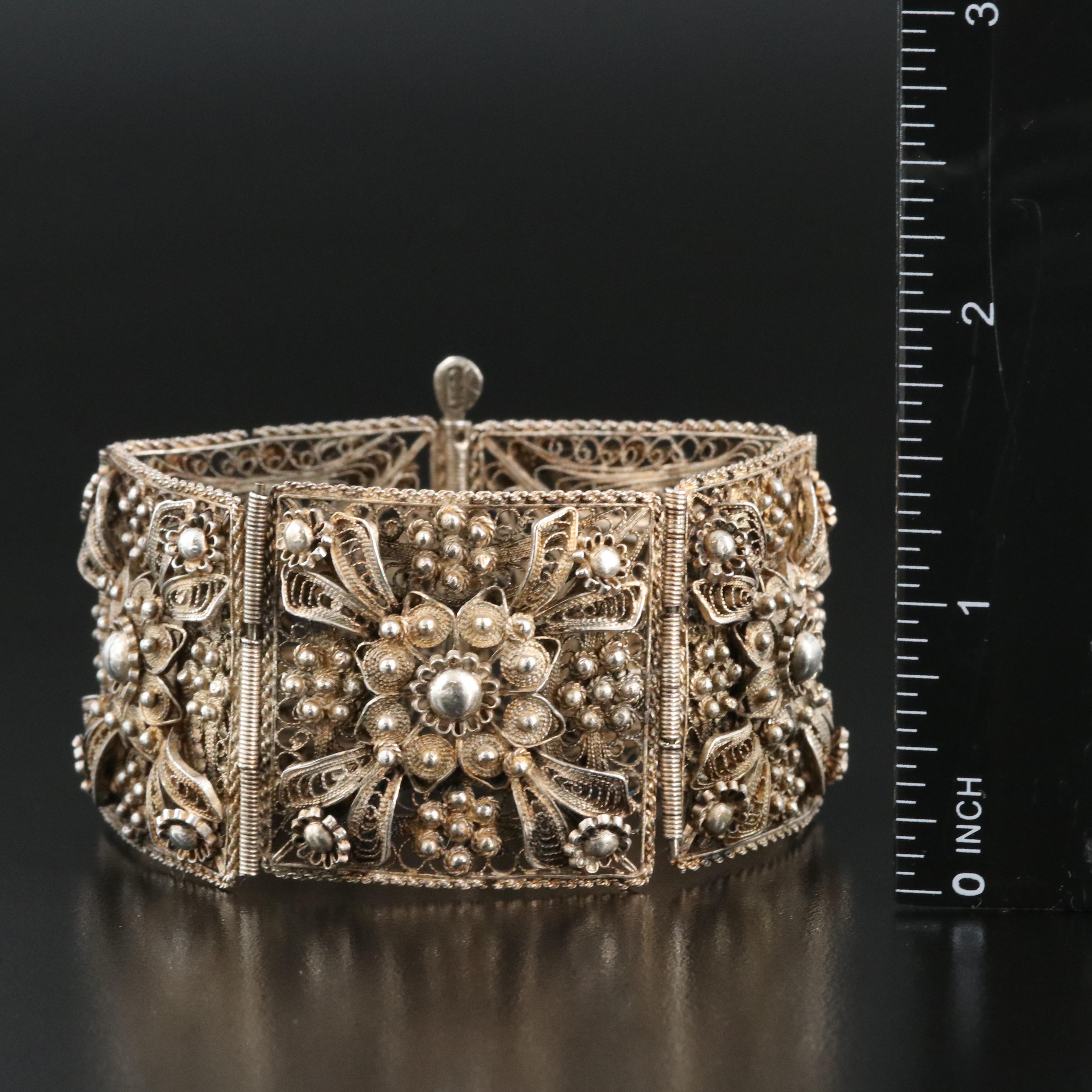 Sterling Silver Cannetille Panel Bracelet