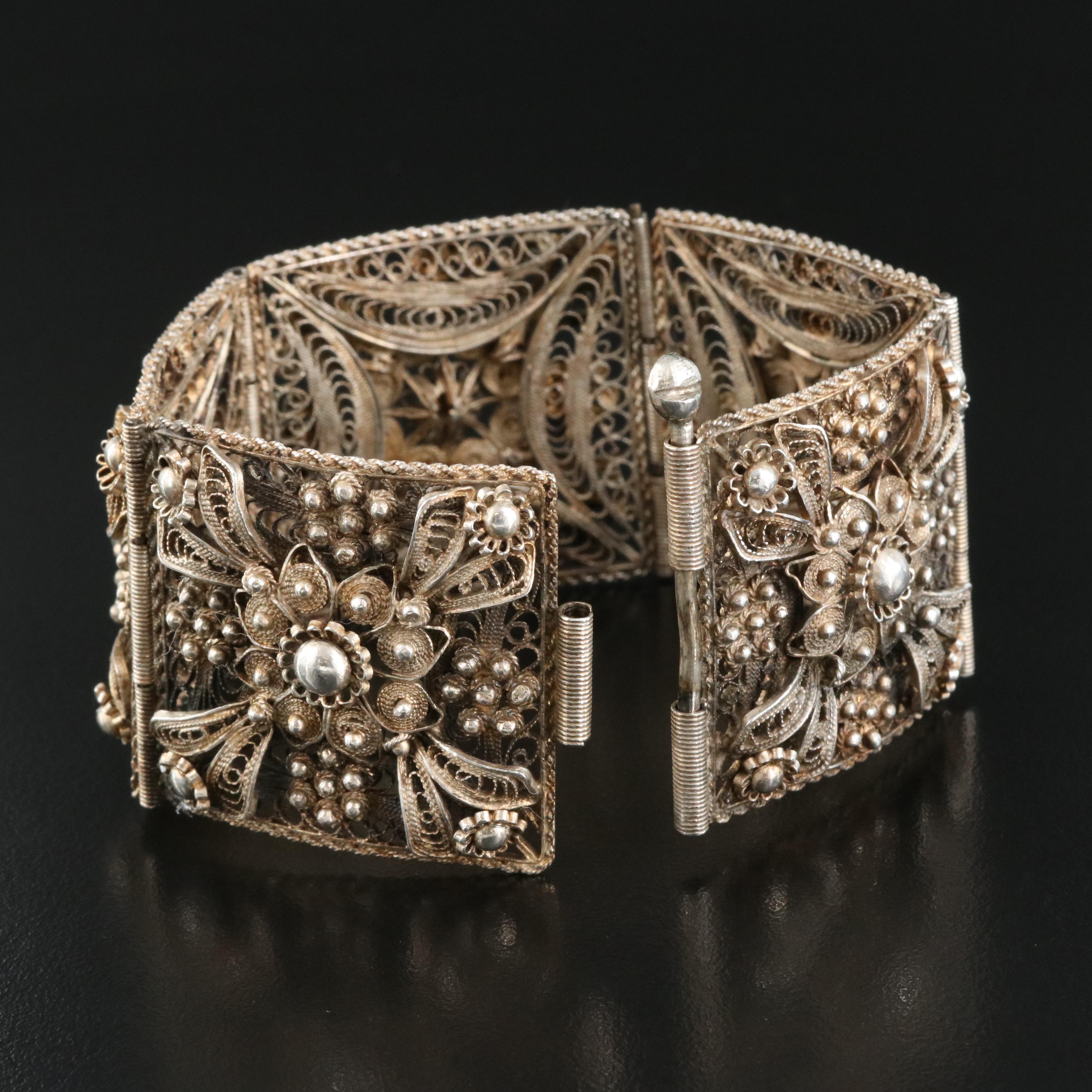 Sterling Silver Cannetille Panel Bracelet