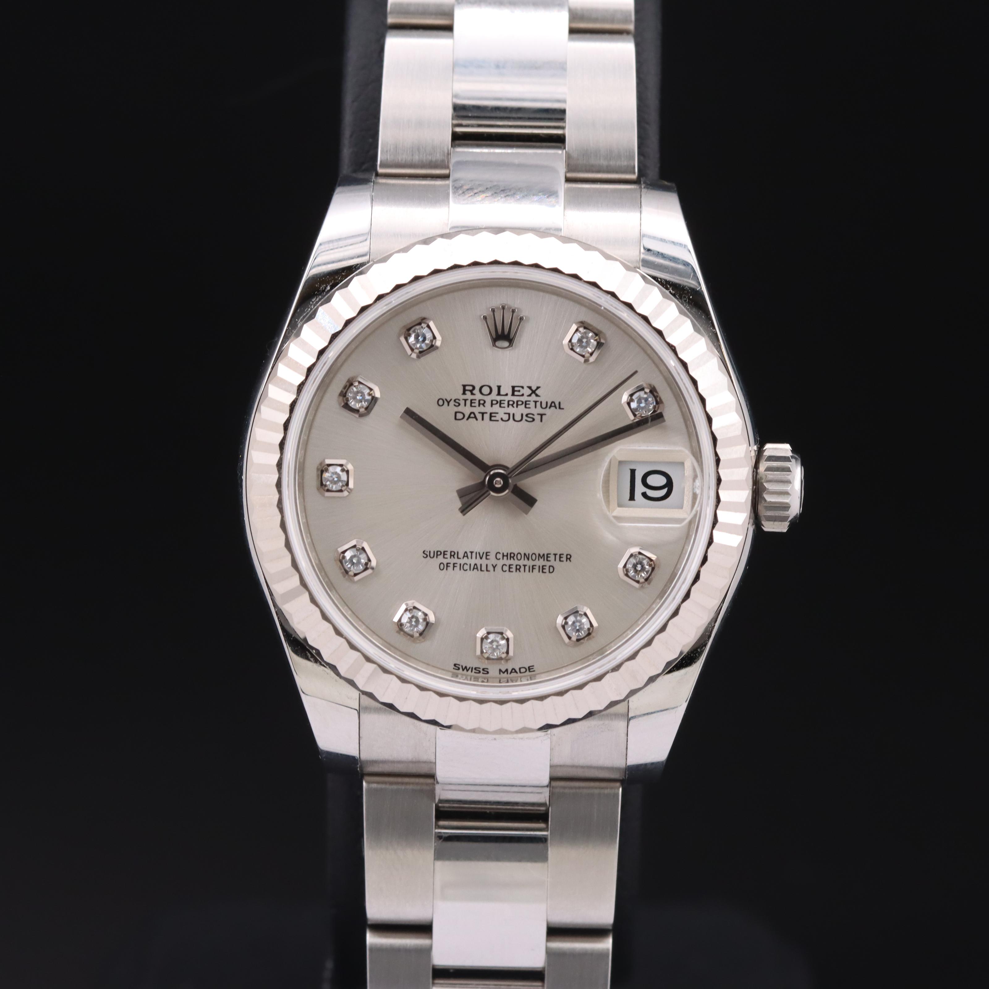 Rolex Oyster Perpetual 18K and Stainless Steel Datejust Diamond Dial Watch