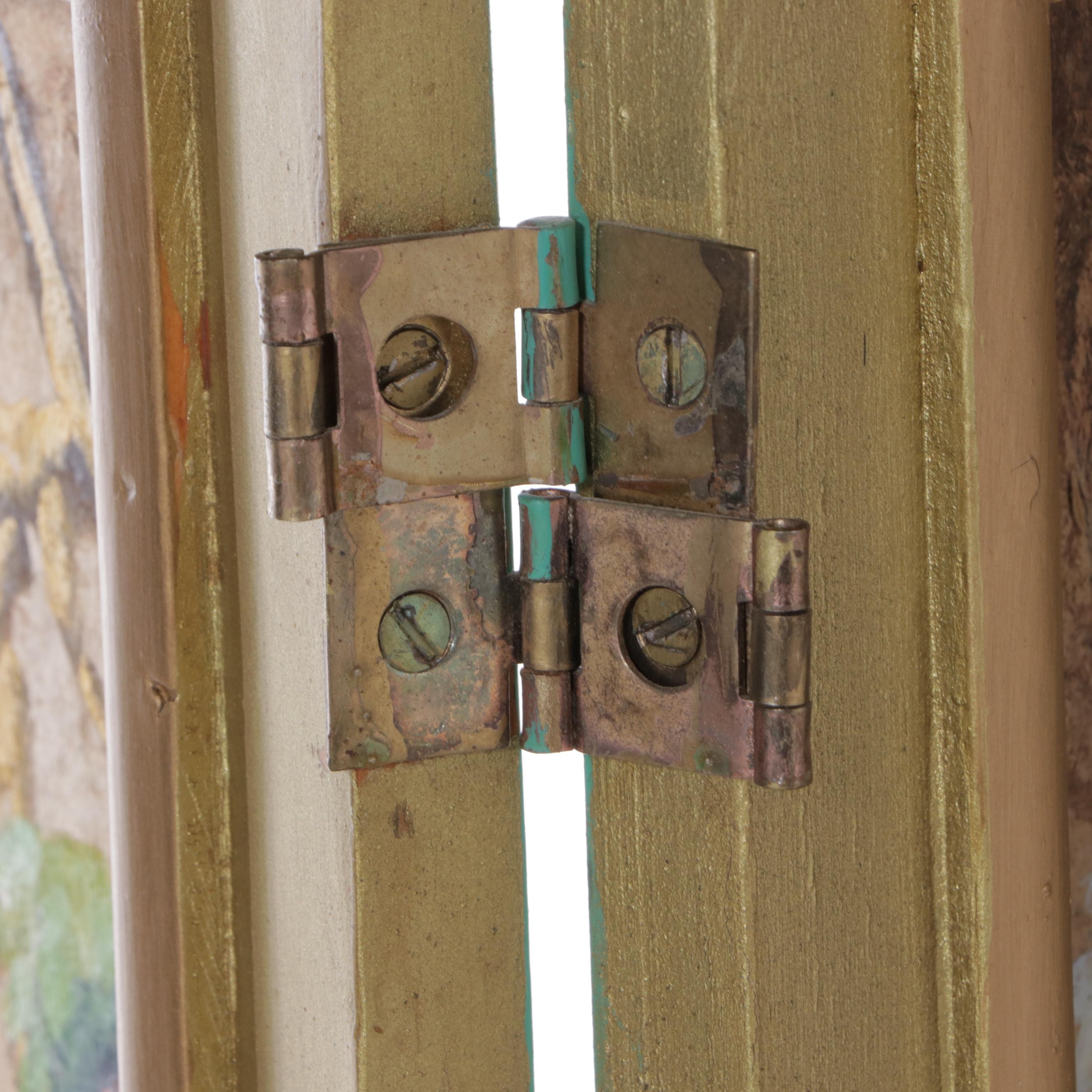 Mexican Hand-Painted Three-Fold Screen of Birds, signed "Miguel Angel. A."