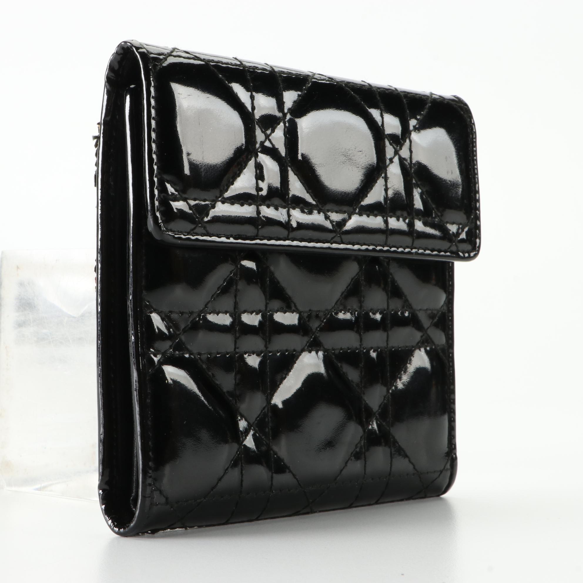 Christian Dior Compact Wallet in Cannage Patent Leather
