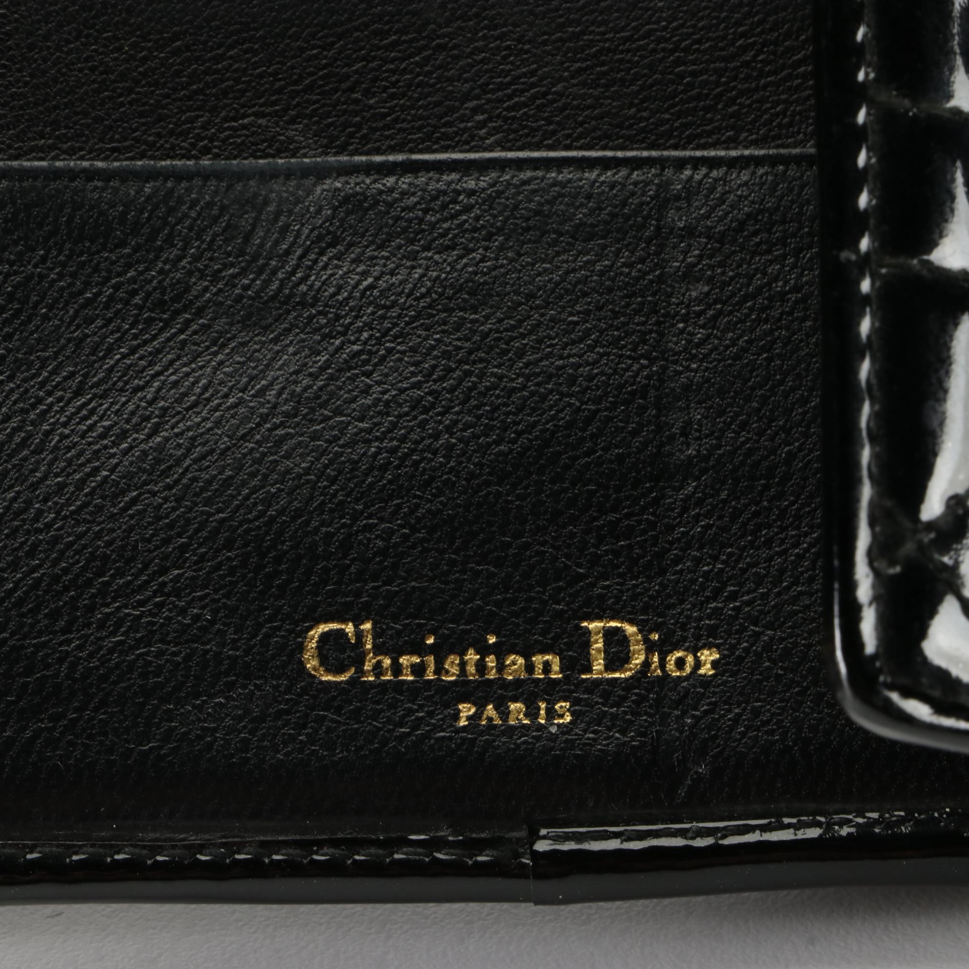 Christian Dior Compact Wallet in Cannage Patent Leather