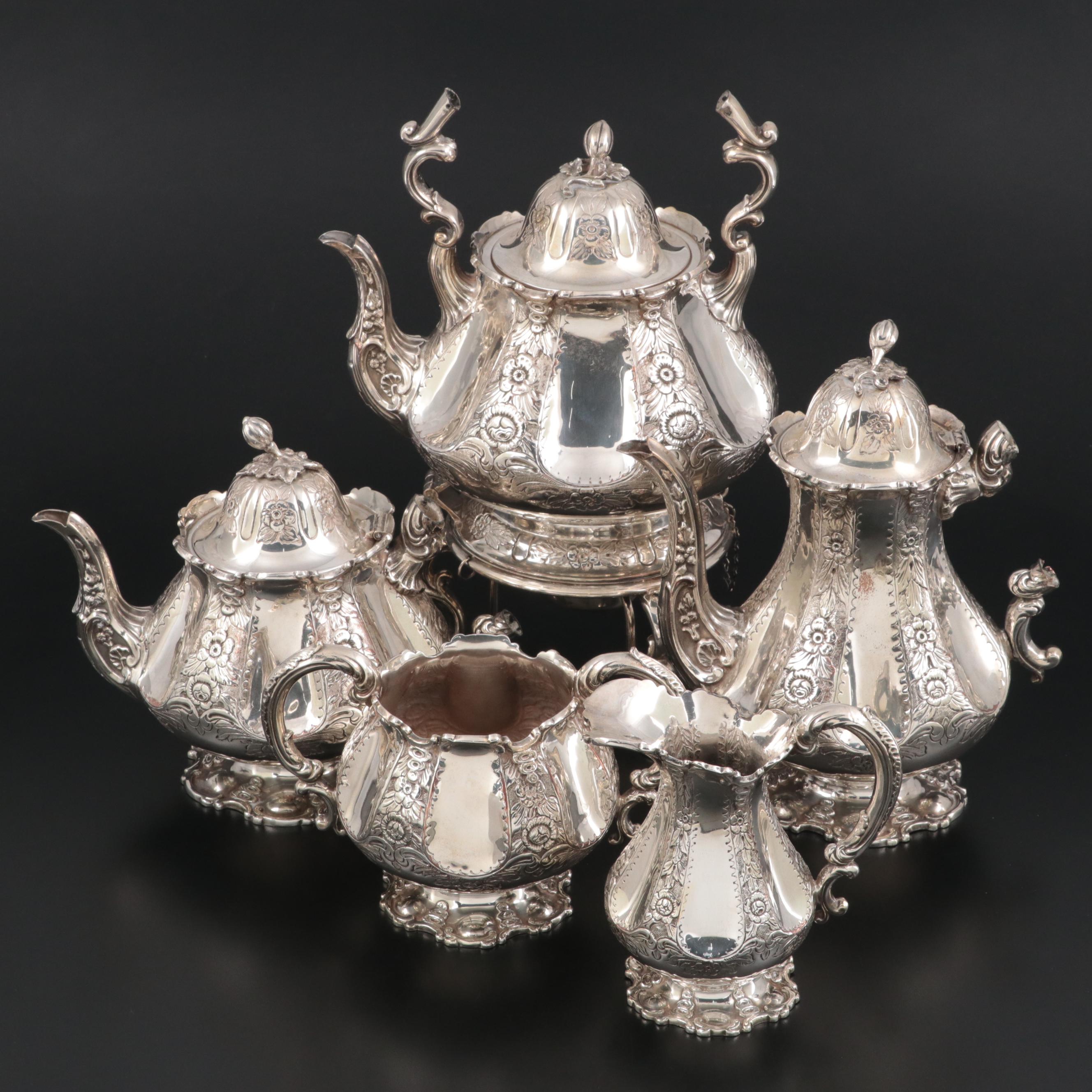 English Sheffield Silver Plate Five Piece Tea and Coffee Set, 19th Century