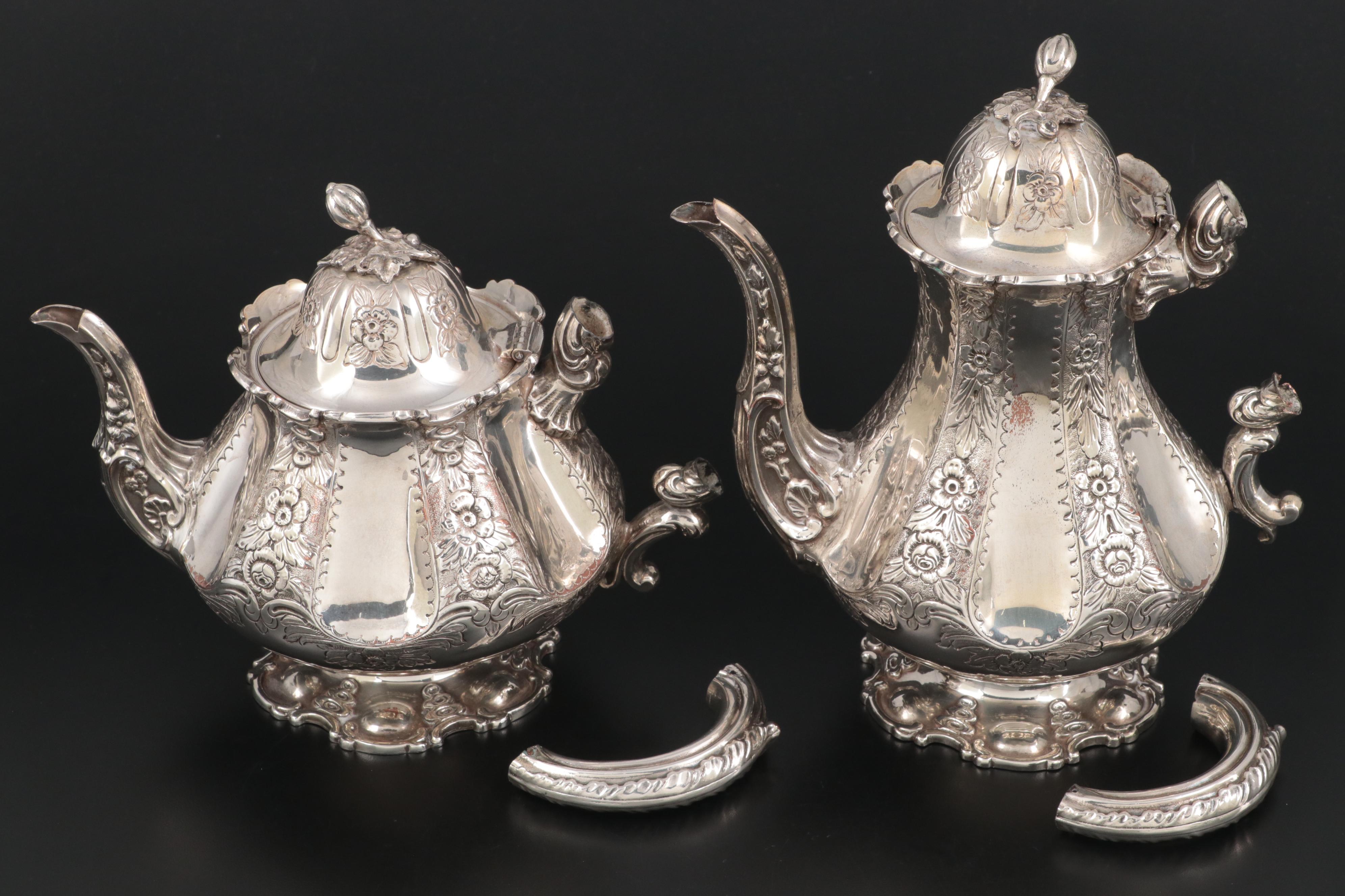 English Sheffield Silver Plate Five Piece Tea and Coffee Set, 19th Century