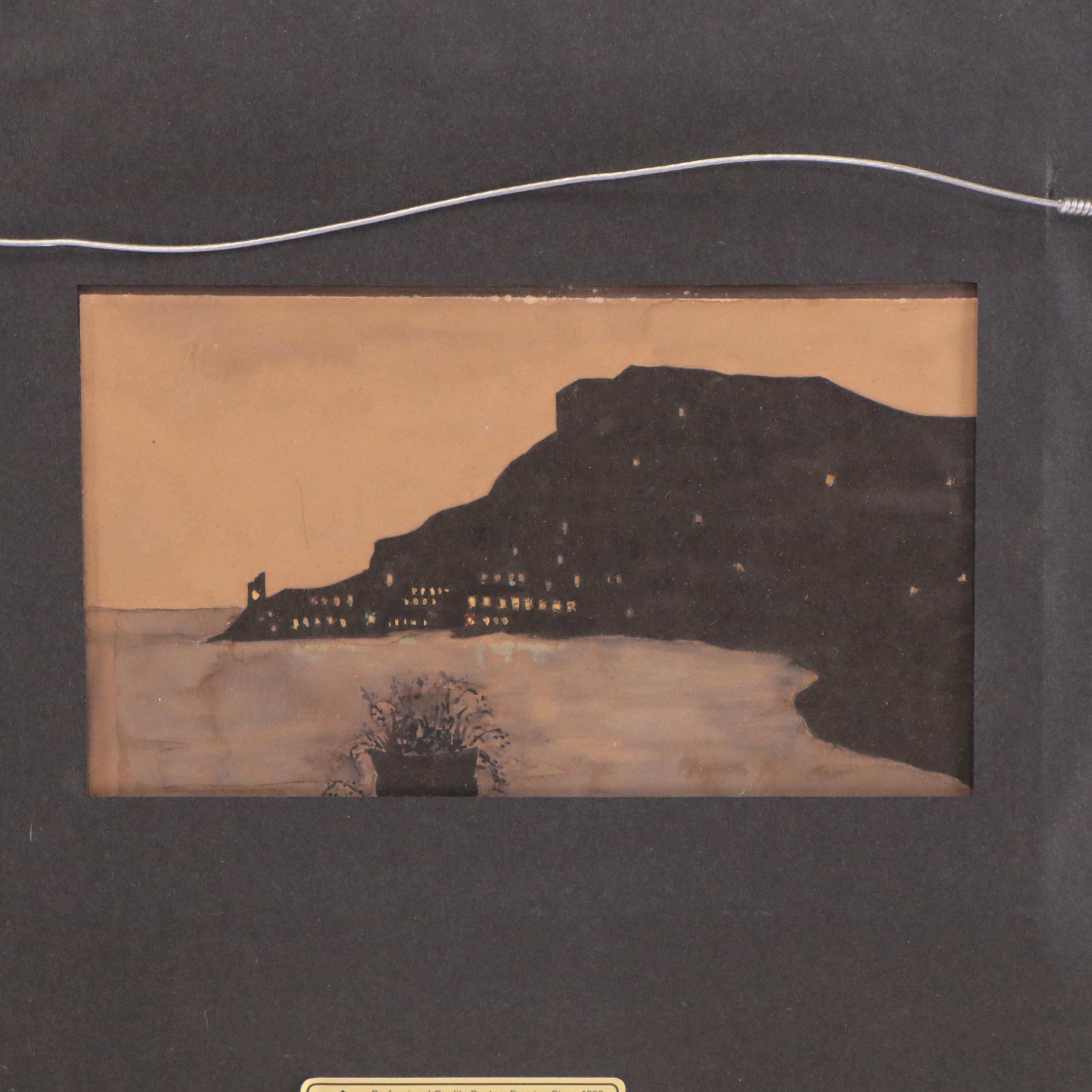 Manner of Auguste Rodin Graphite and Watercolor Drawing of Reclining Nude