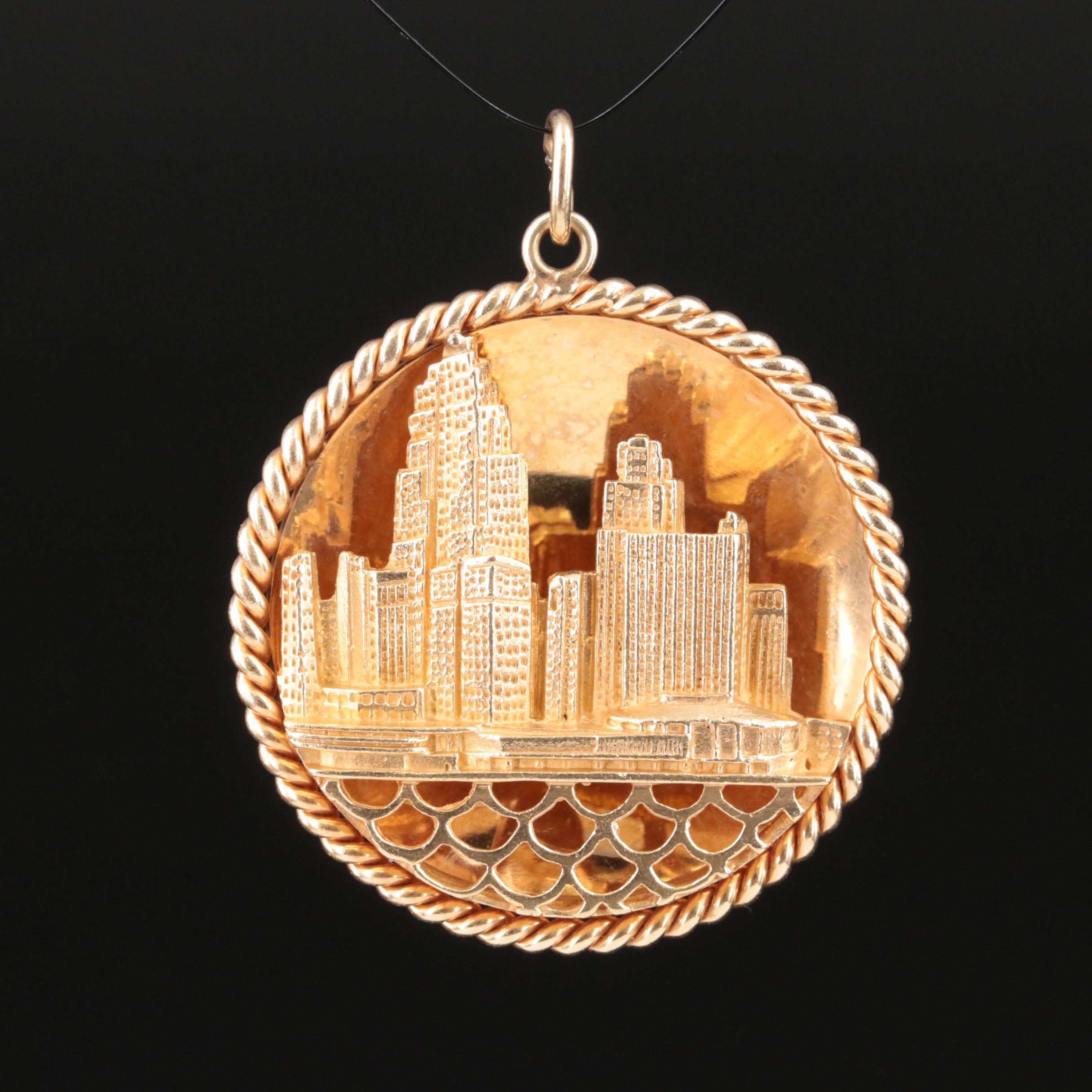 Vintage 14K Cincinnati Cityscape Charm Pendant