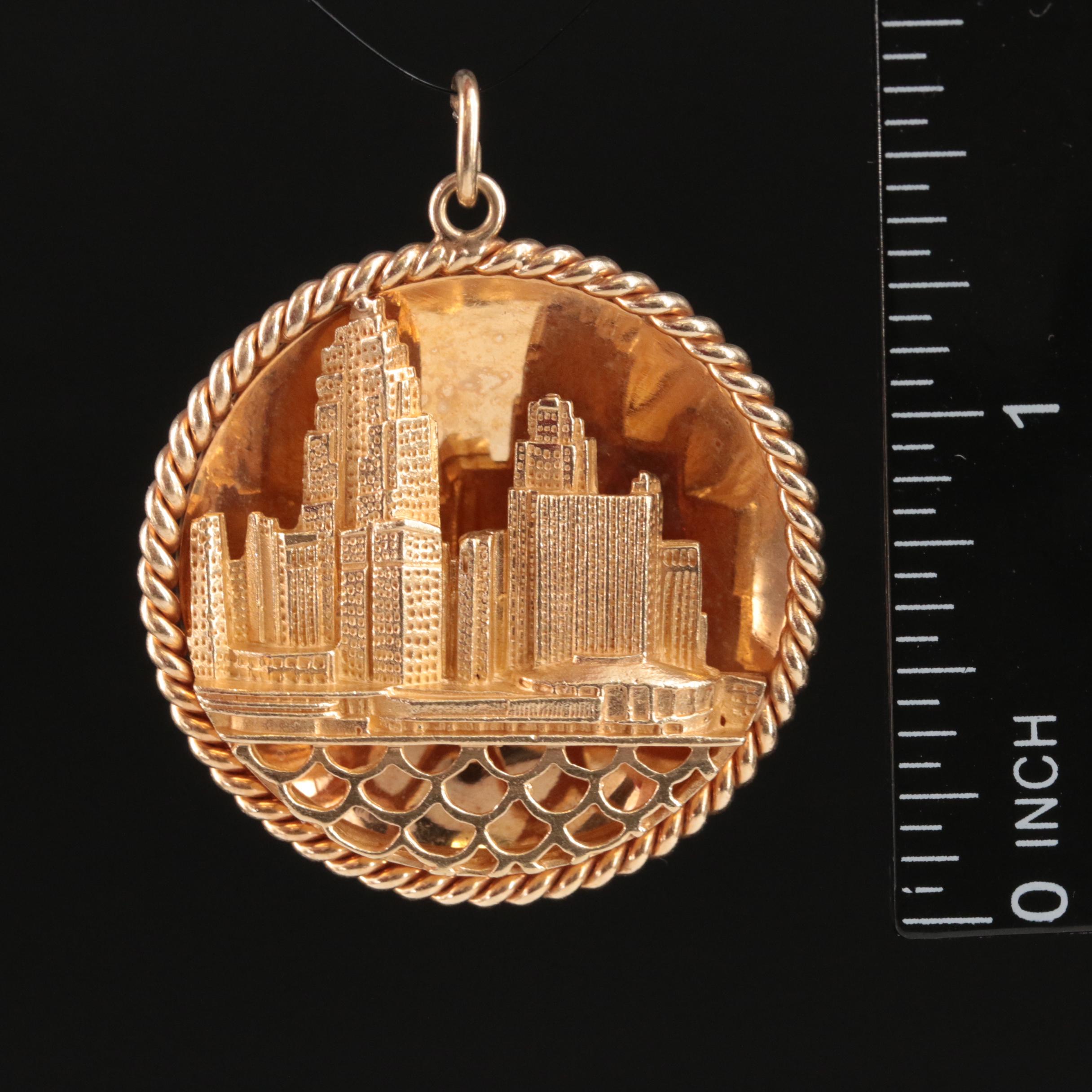 Vintage 14K Cincinnati Cityscape Charm Pendant