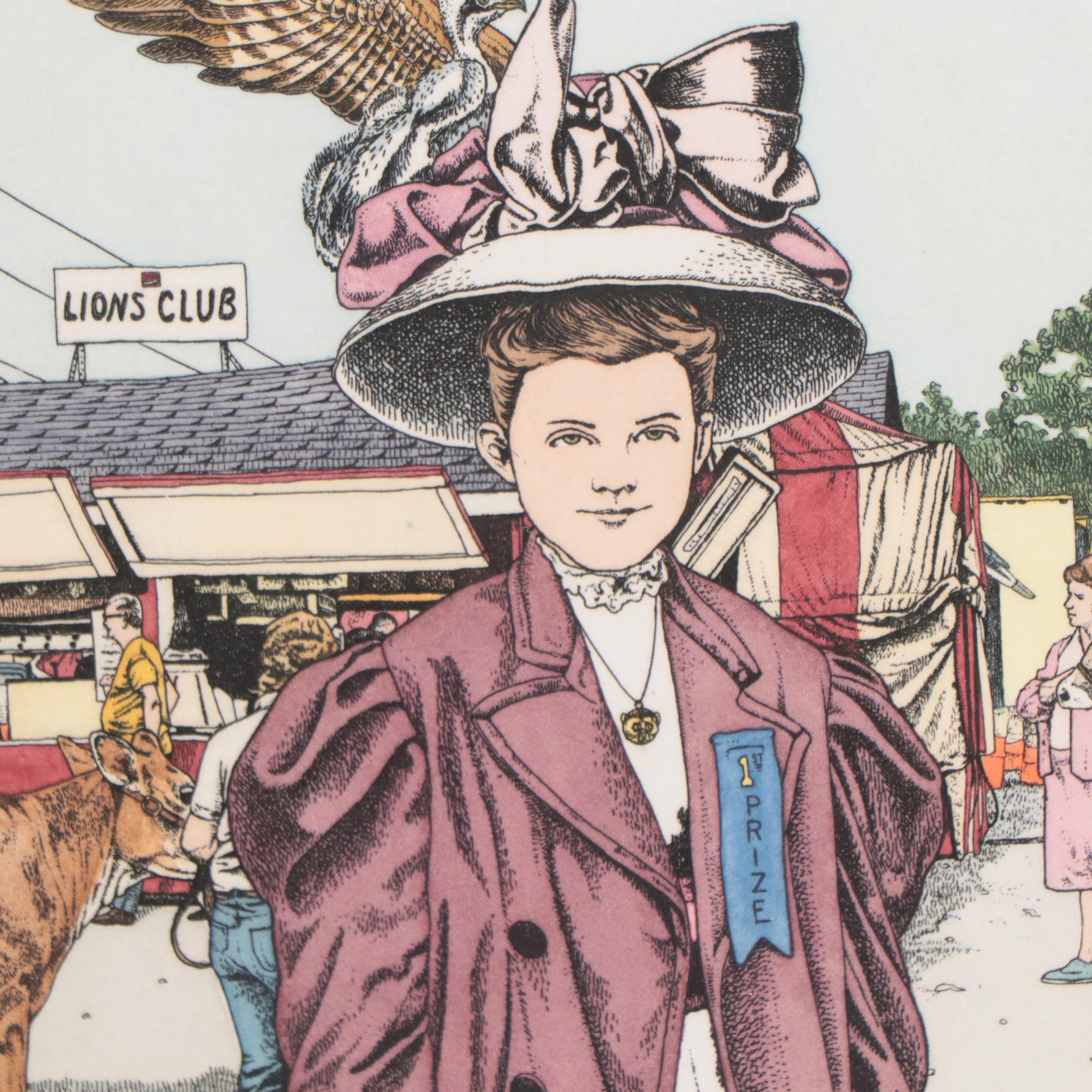 Abigail Rorer Etching "First Prize in the 'Costume with Pet' Division," 1986