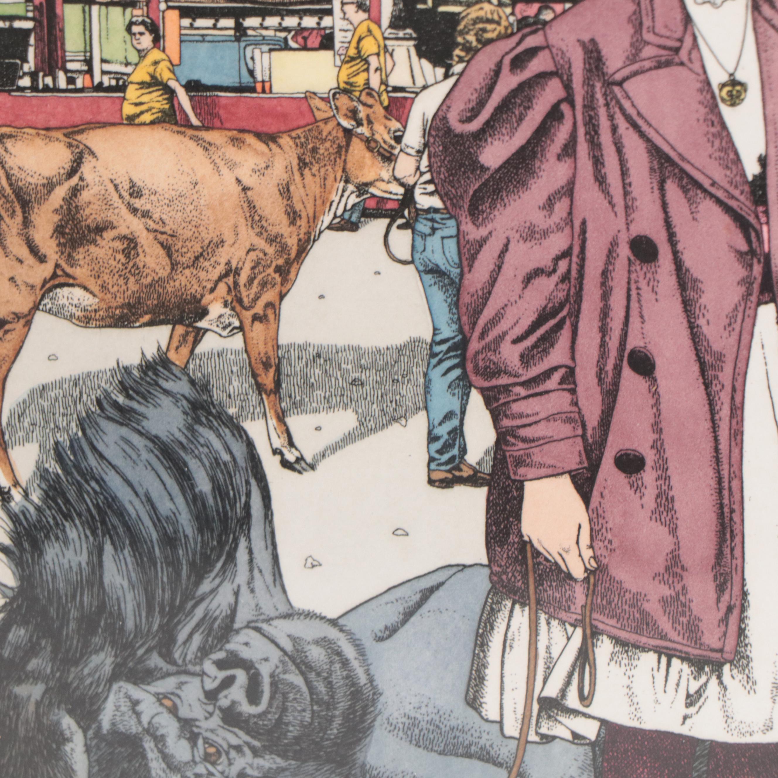 Abigail Rorer Etching "First Prize in the 'Costume with Pet' Division," 1986