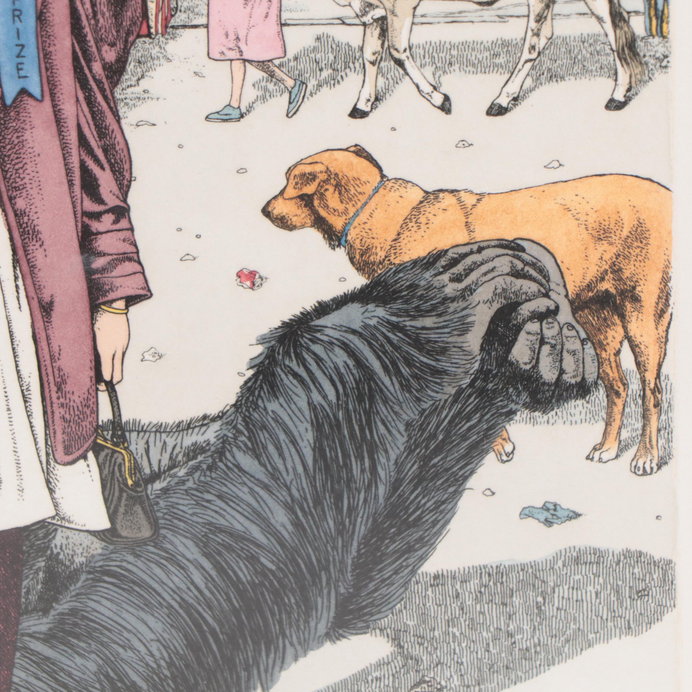 Abigail Rorer Etching "First Prize in the 'Costume with Pet' Division," 1986