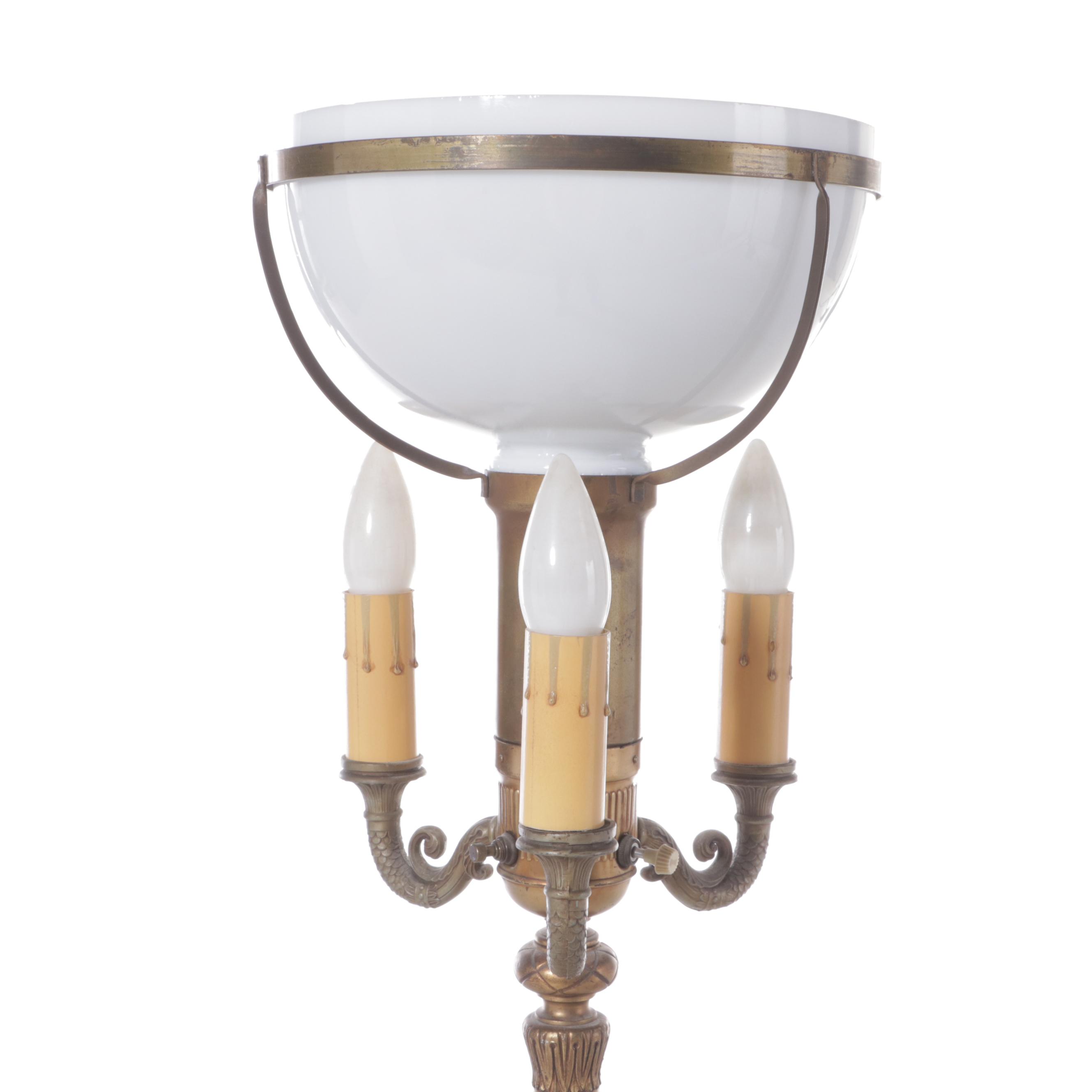 Late Victorian Gilt Metal and Banded Calcite Mughal Torchiere Floor Lamp