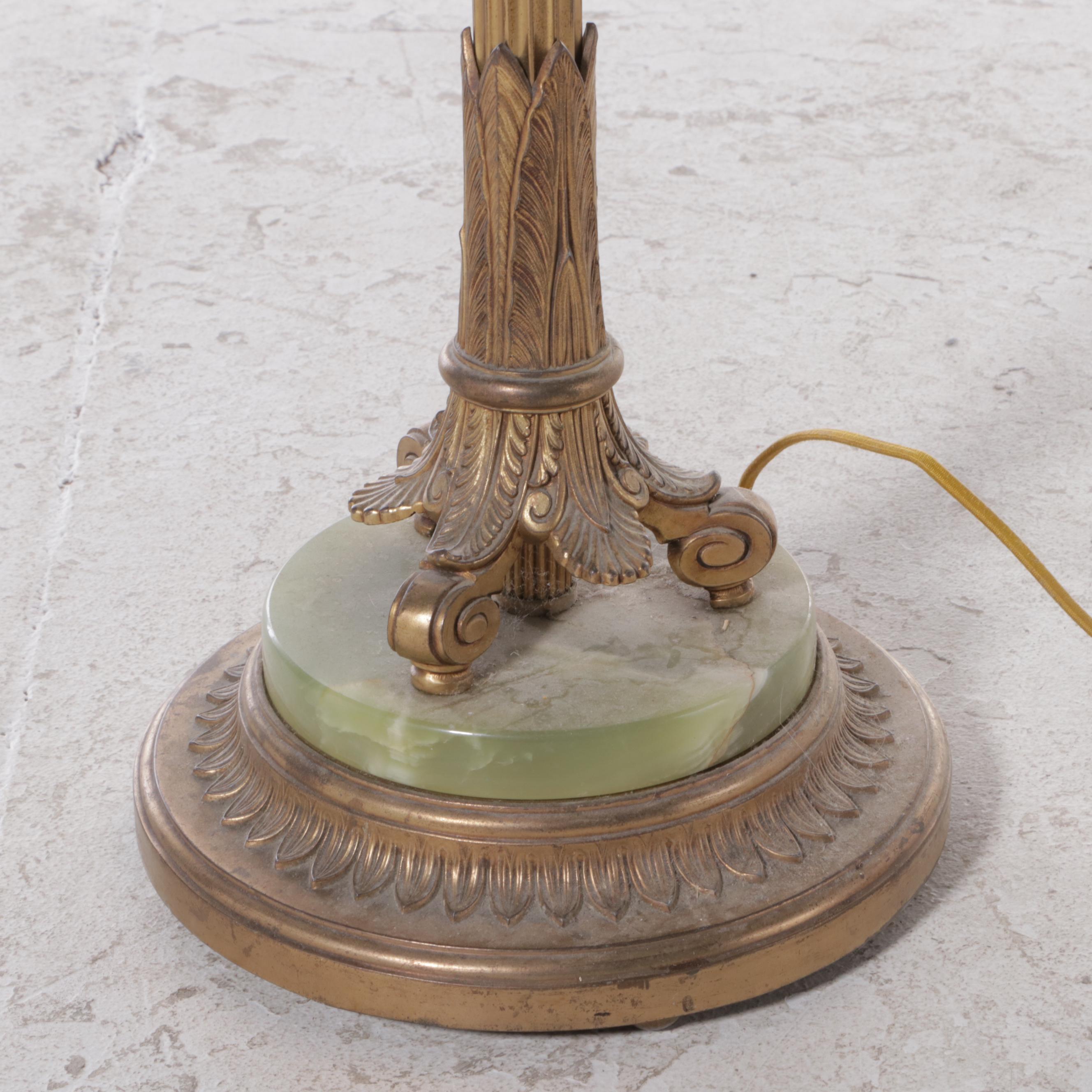 Late Victorian Gilt Metal and Banded Calcite Mughal Torchiere Floor Lamp