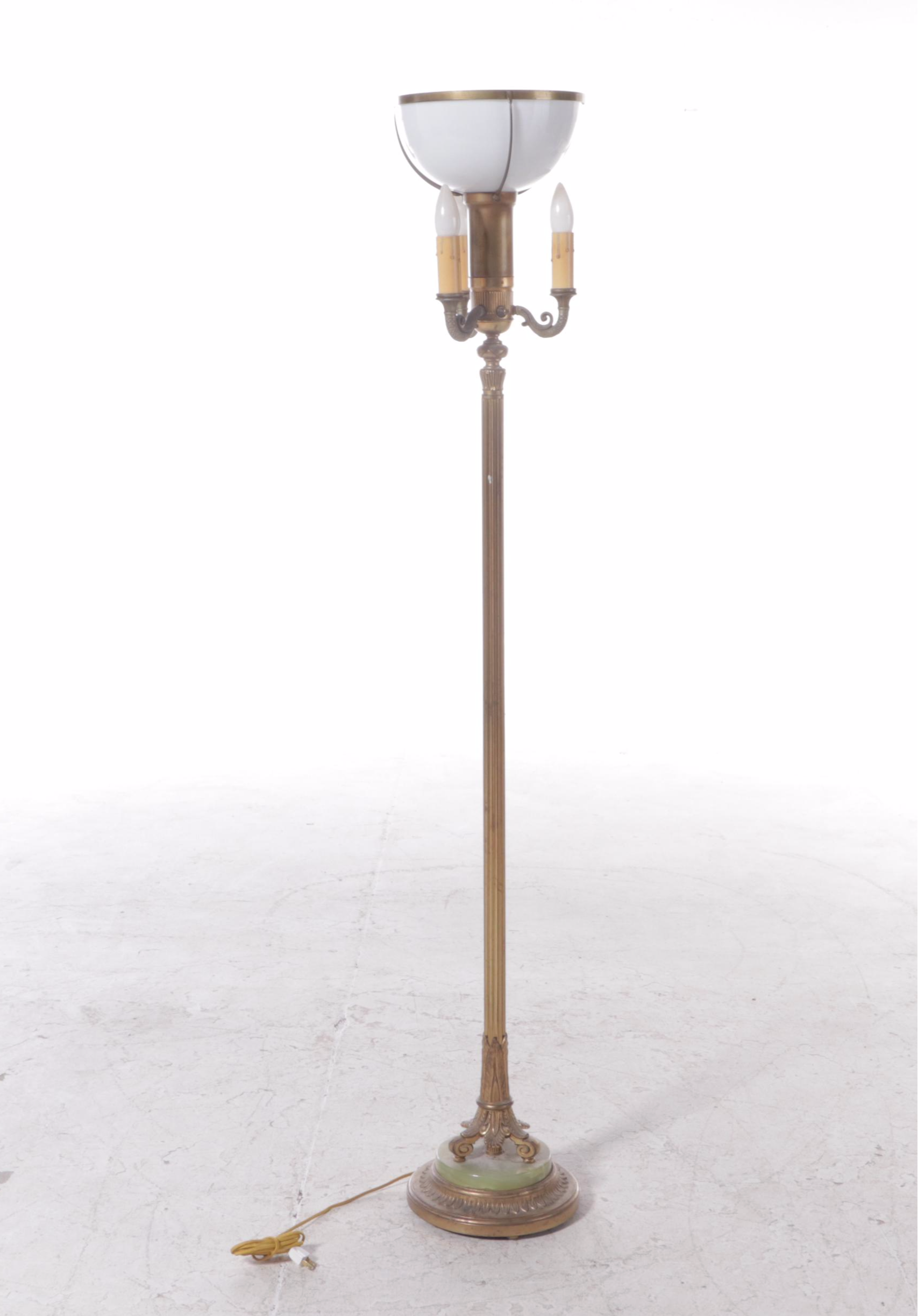 Late Victorian Gilt Metal and Banded Calcite Mughal Torchiere Floor Lamp