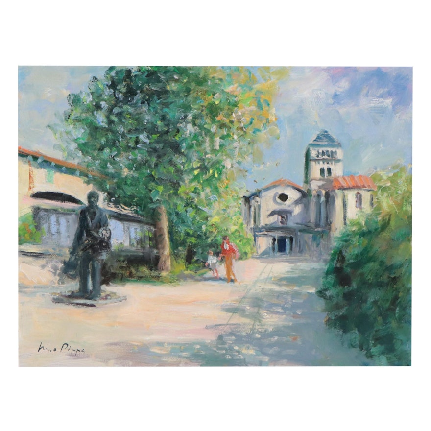 Nino Pippa Oil Painting "Vincent Van Gogh Asylum and Statue at St. Remy"