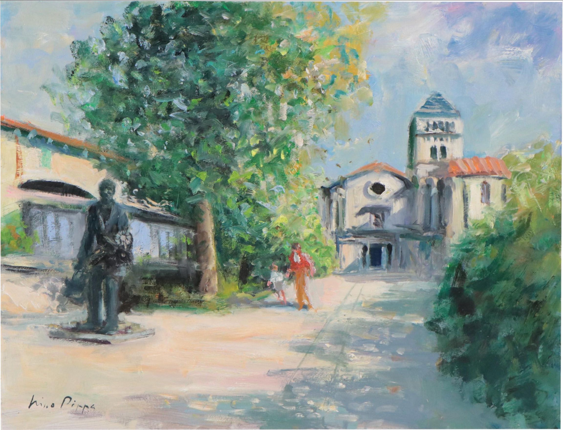 Nino Pippa Oil Painting "Vincent Van Gogh Asylum and Statue at St. Remy"