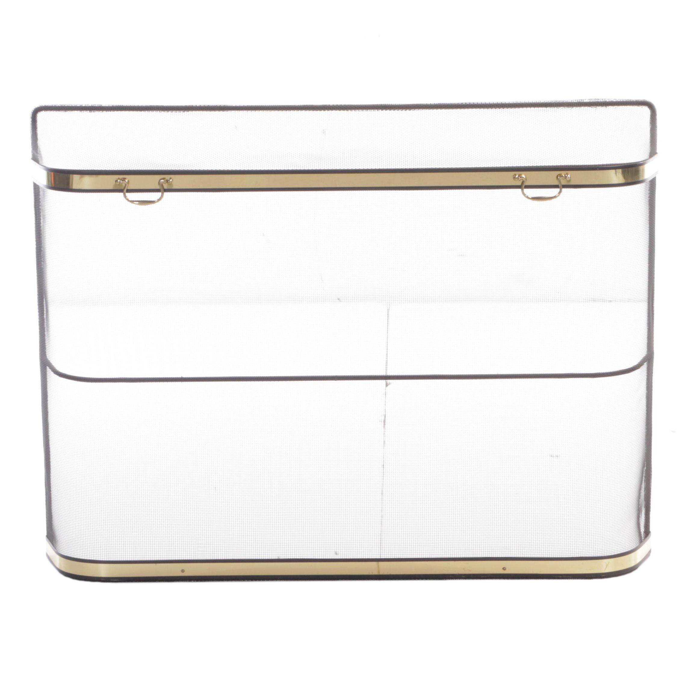 Iron and Wire Mesh Firescreen, Late 20th Century