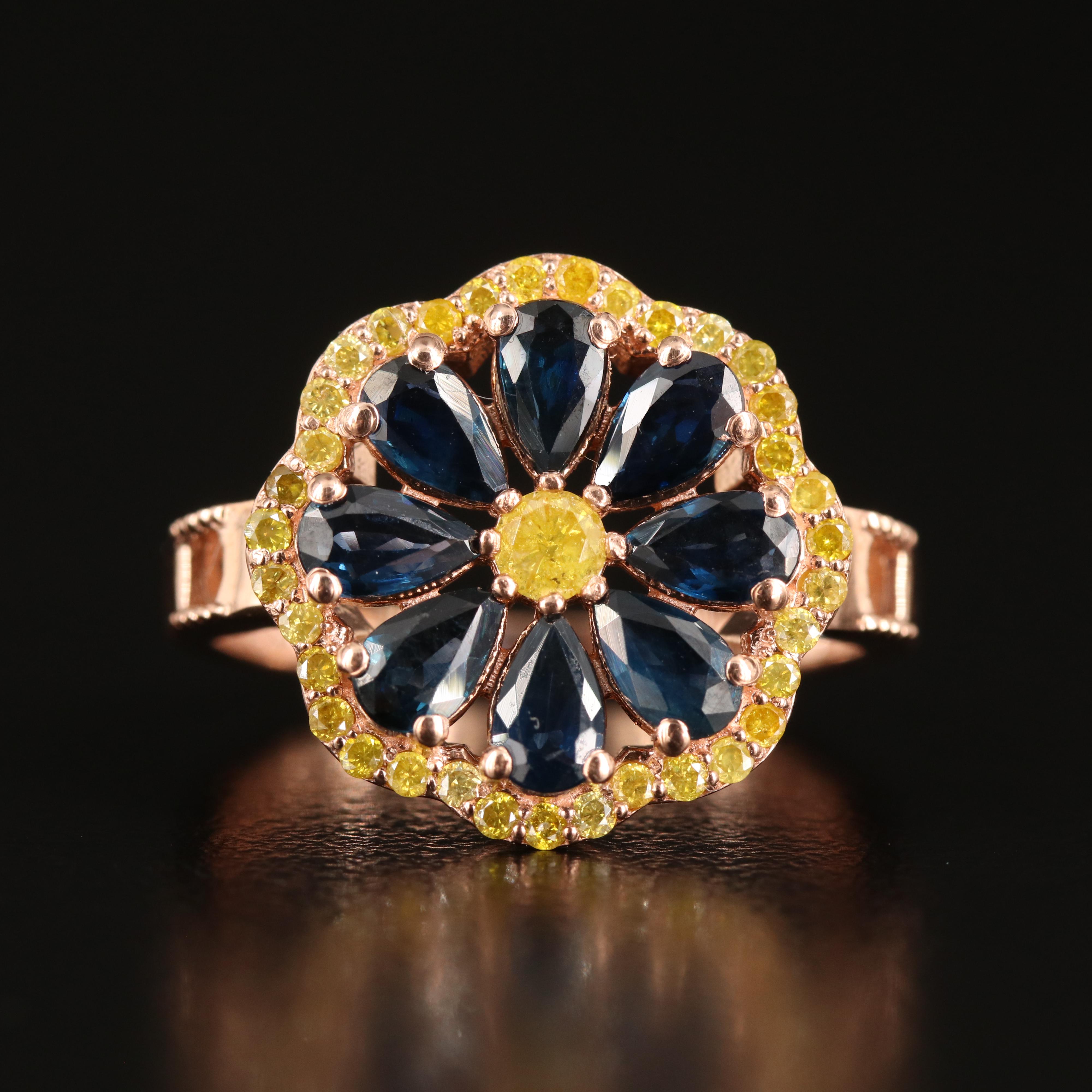 14K Rose Gold Sapphire and Diamond Flower Ring