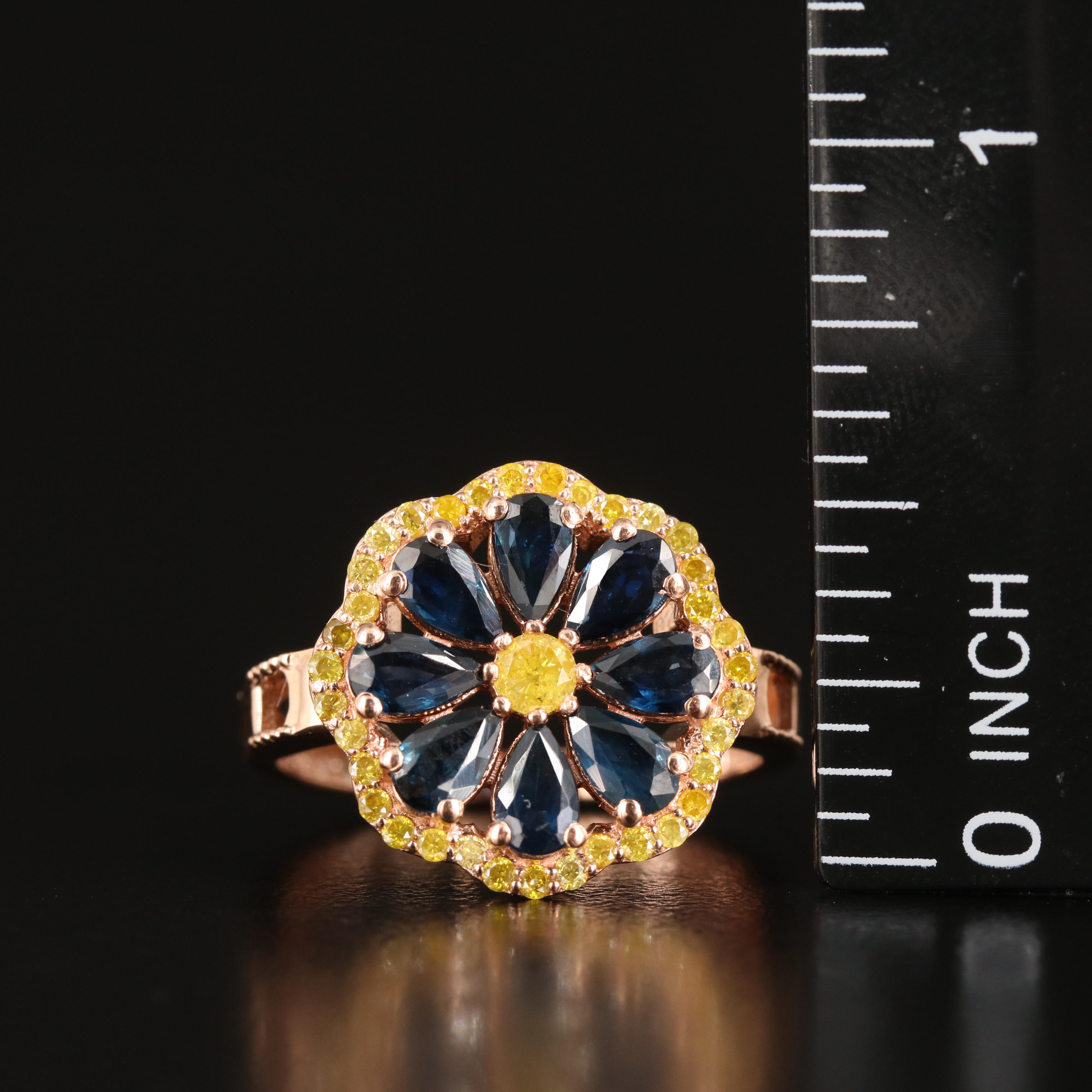 14K Rose Gold Sapphire and Diamond Flower Ring