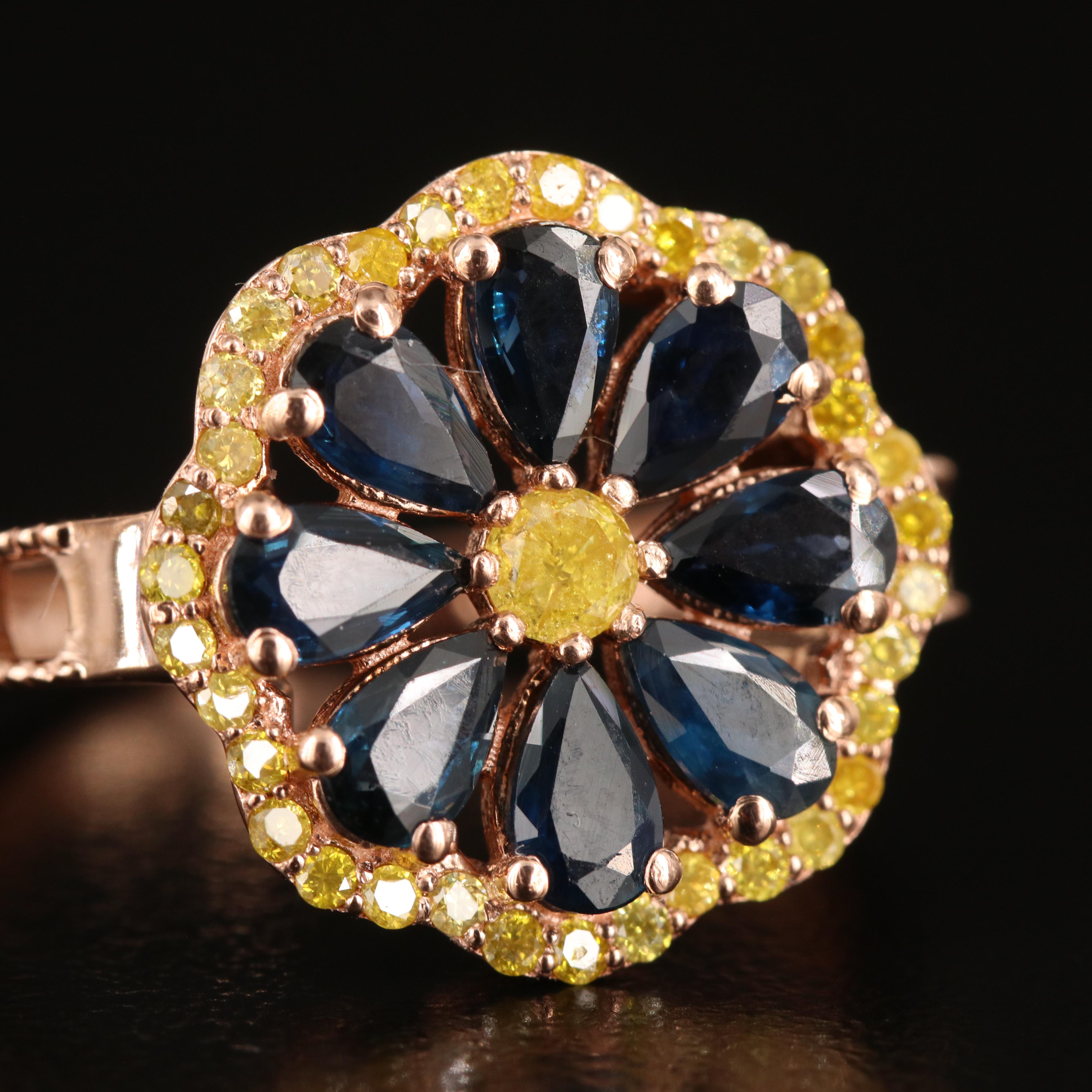 14K Rose Gold Sapphire and Diamond Flower Ring